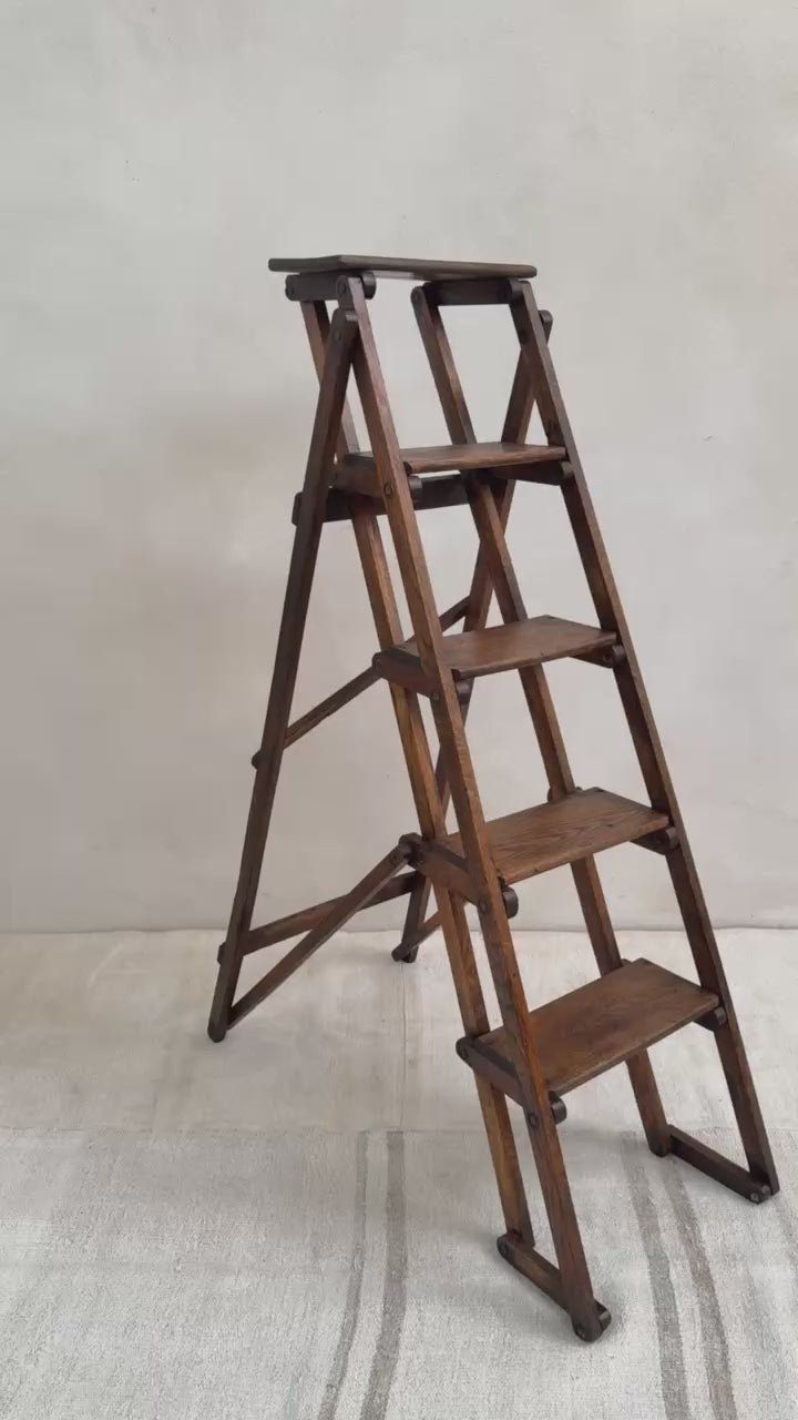 Video showcasing the Antique English Library Ladder Margot from multiple angles and demonstrating its construction.