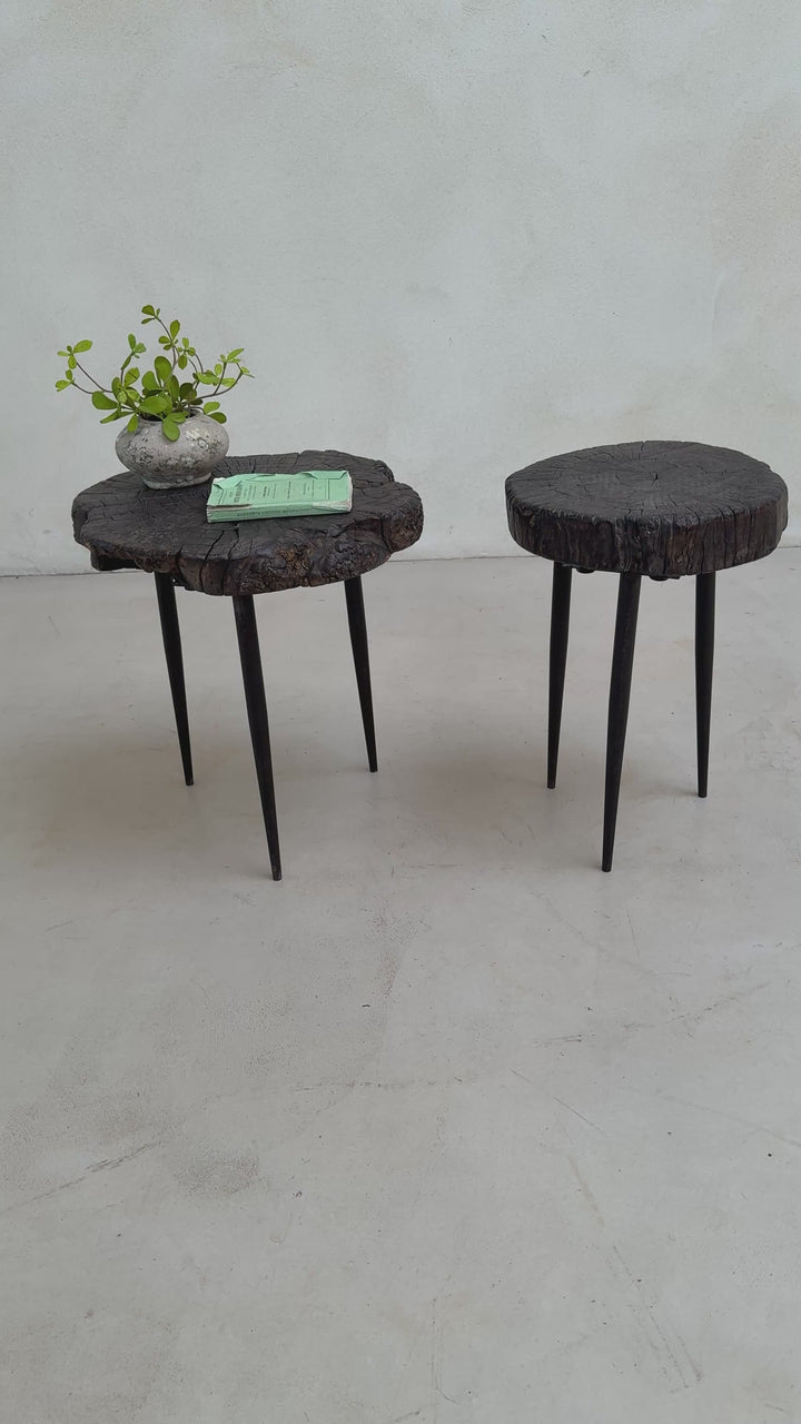 Pair of small burr walnut side tables