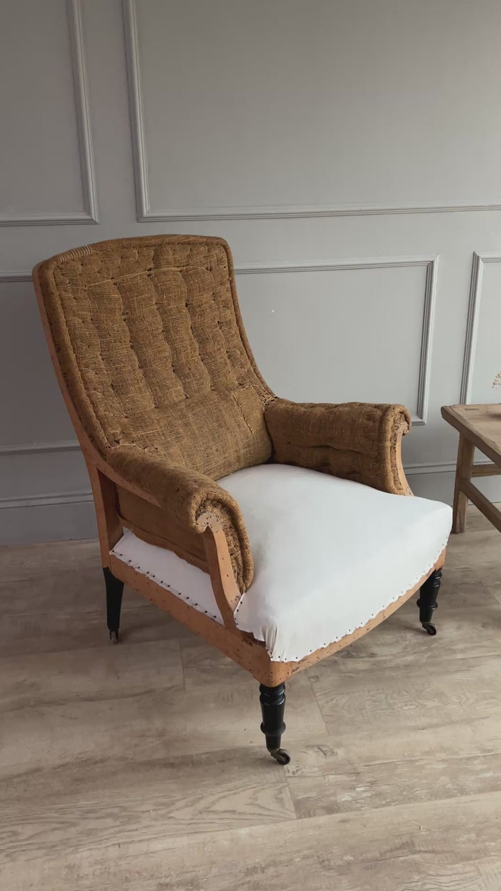 Antique French square back armchairs