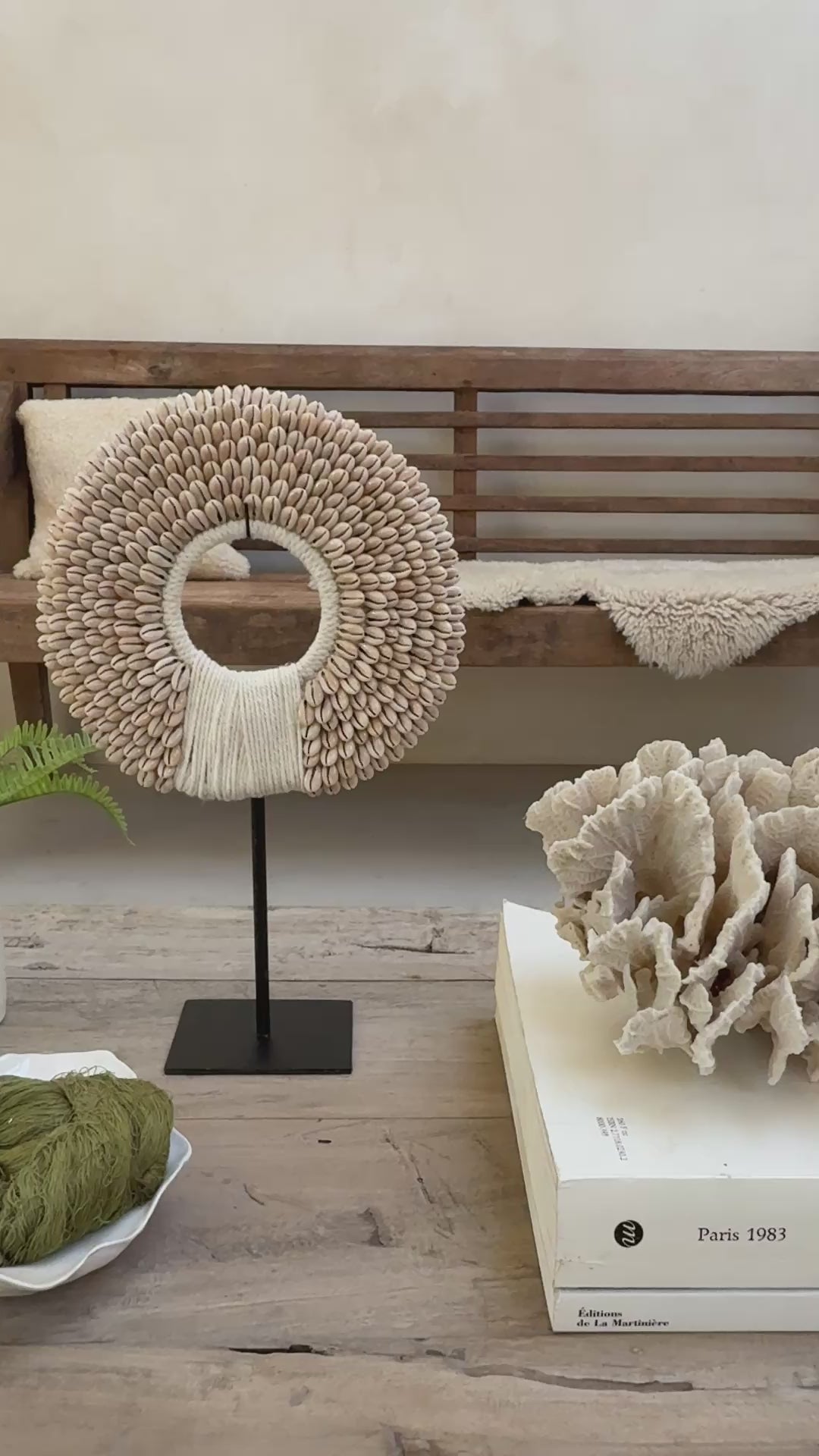 Beaded shell circle on stand | Small