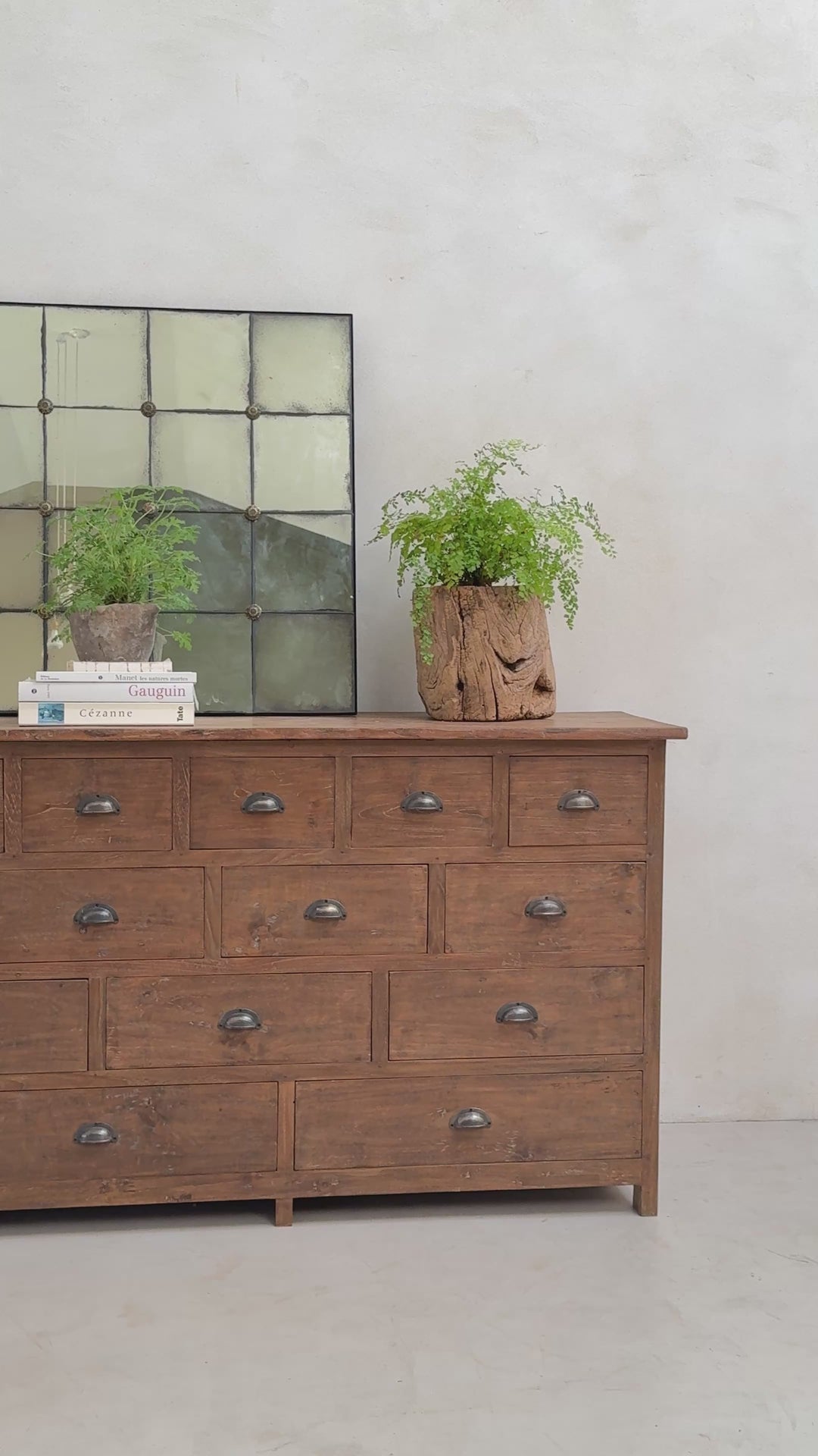 apothecary drawers in dark wood