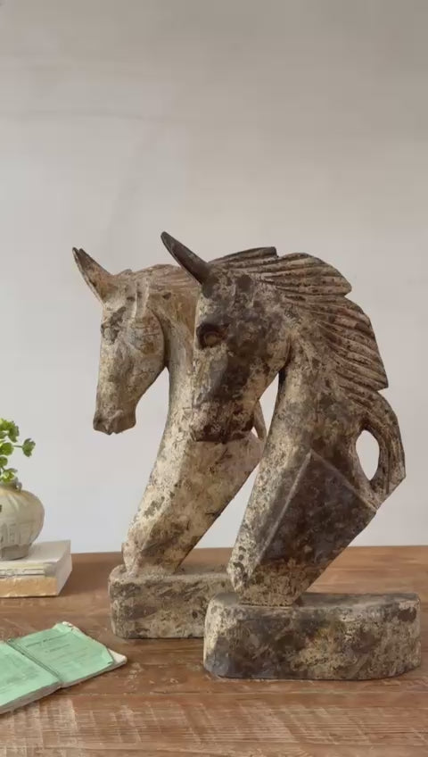 Rustic Wooden Chess Horse Statue