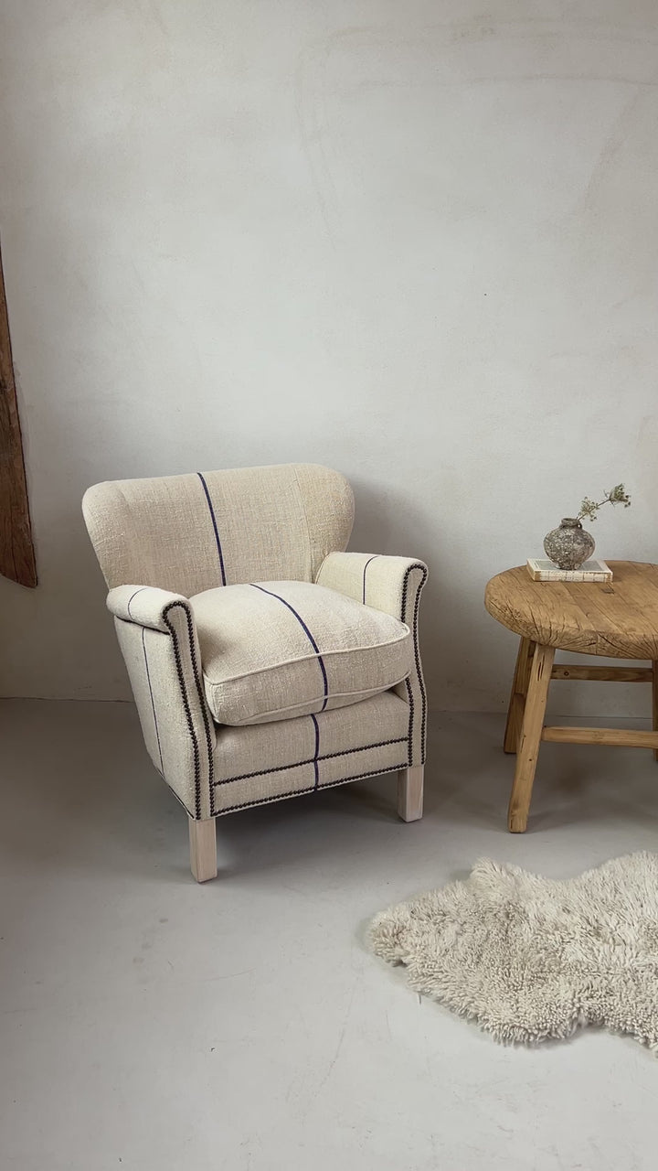 French Grain Sack Linen Armchair No:2