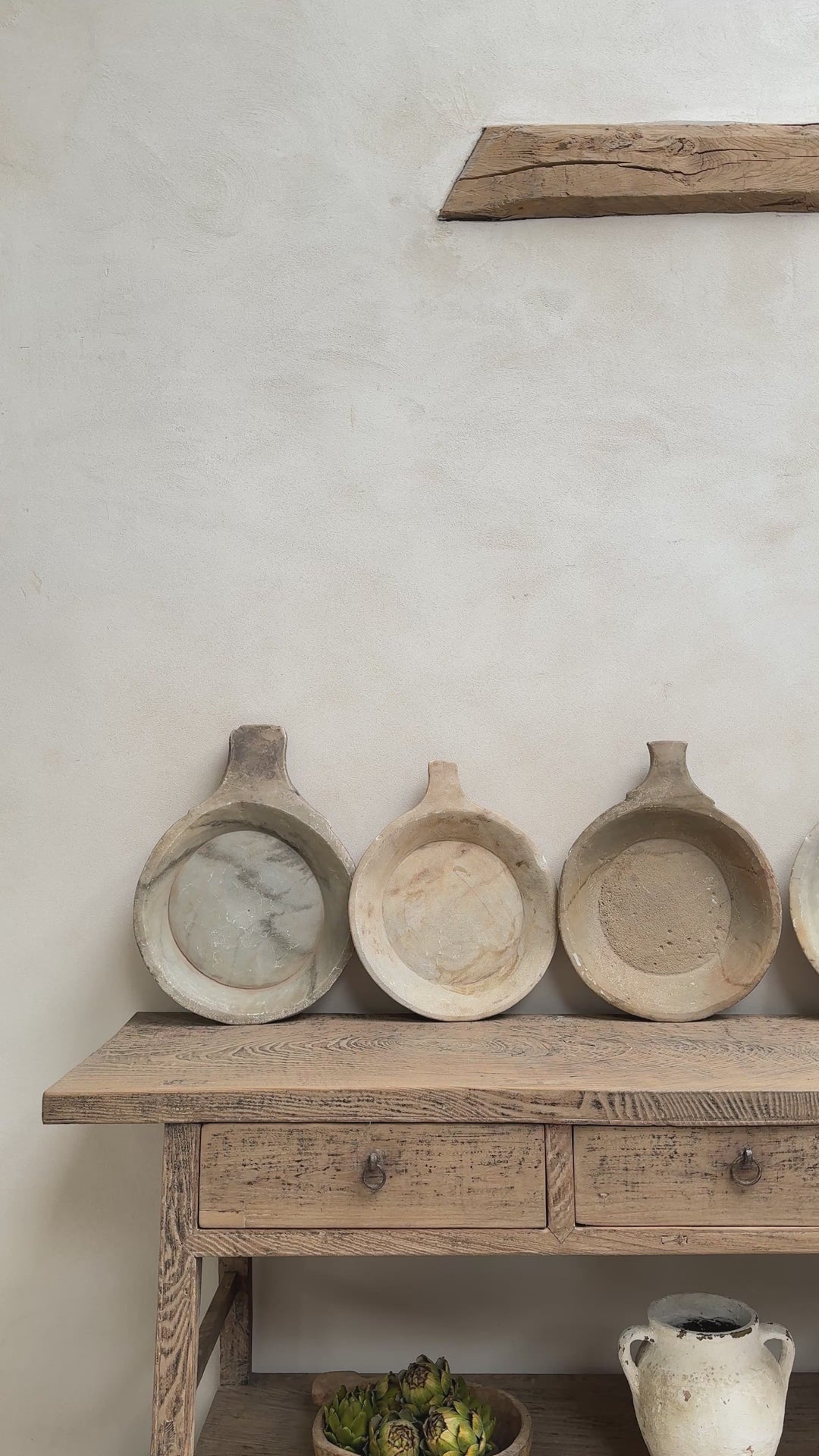 video of the variety of marble indian antique bowls with handles with rustic patina