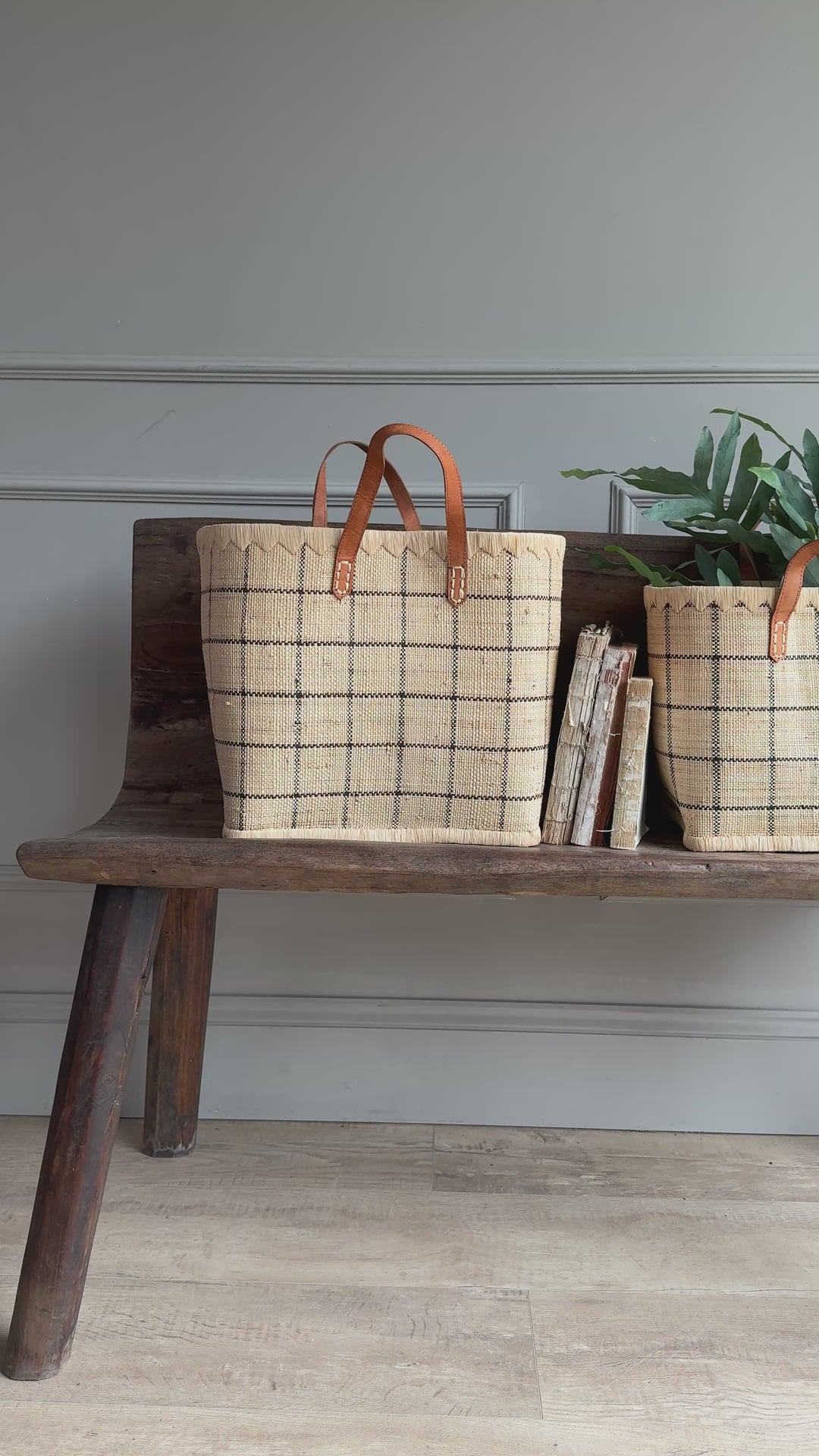 Raffia Checked Shopping Bag | Large