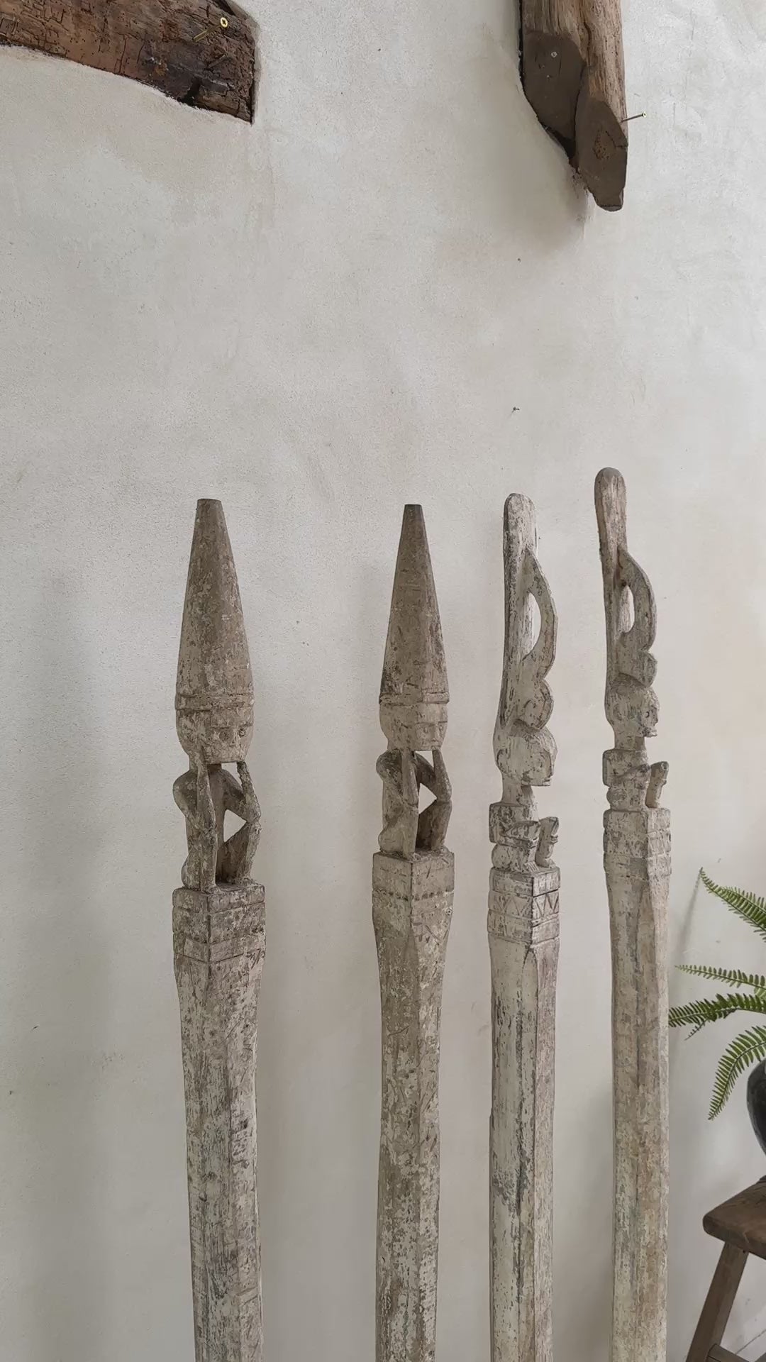 Antique Tribal totem pole - white