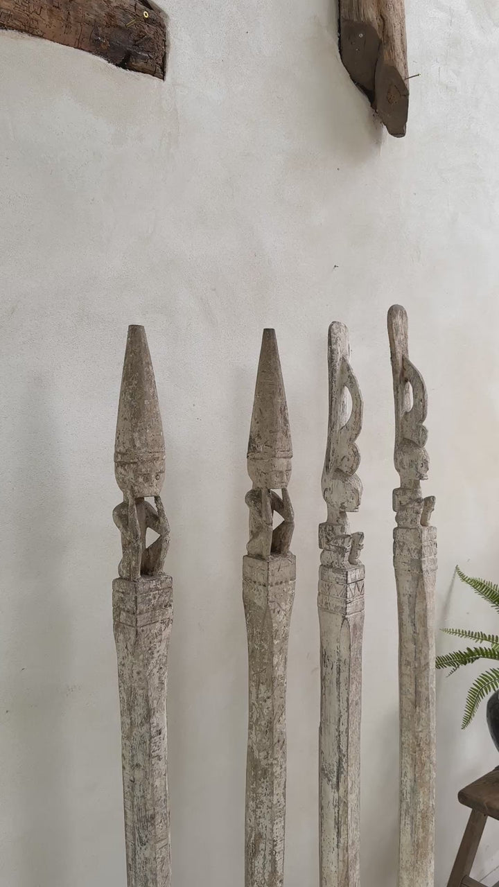 Antique Tribal totem pole - white