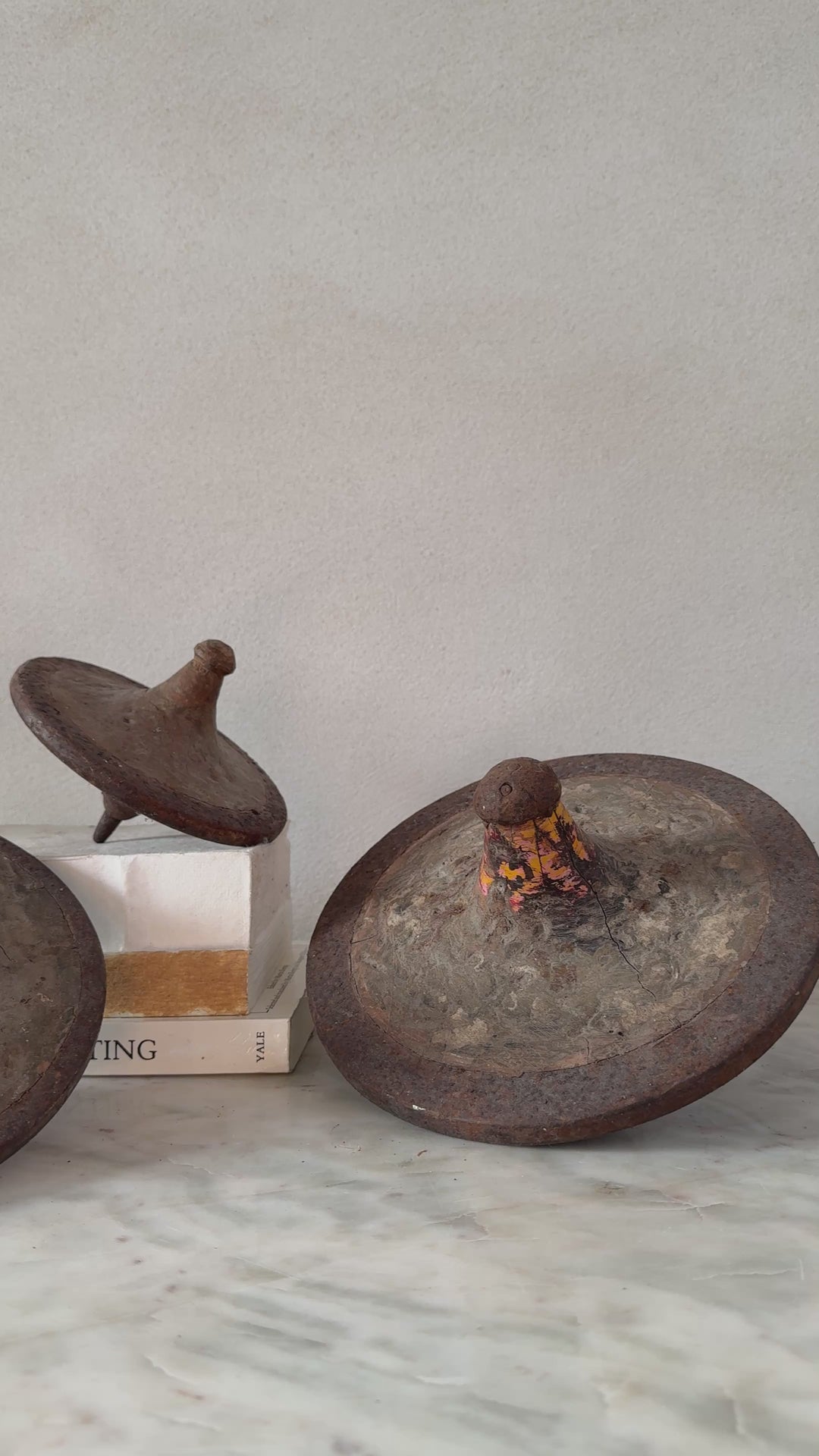 Antique natural spinning tops