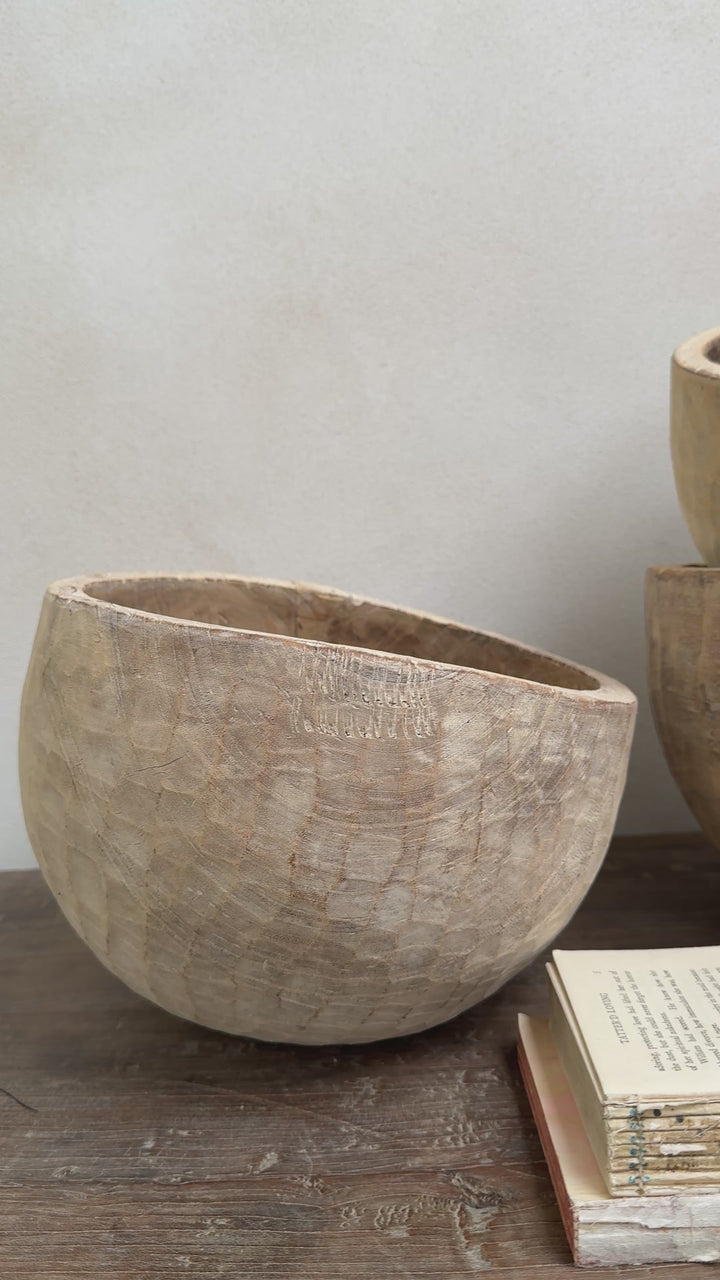 Vintage hand carved wooden dough bowl