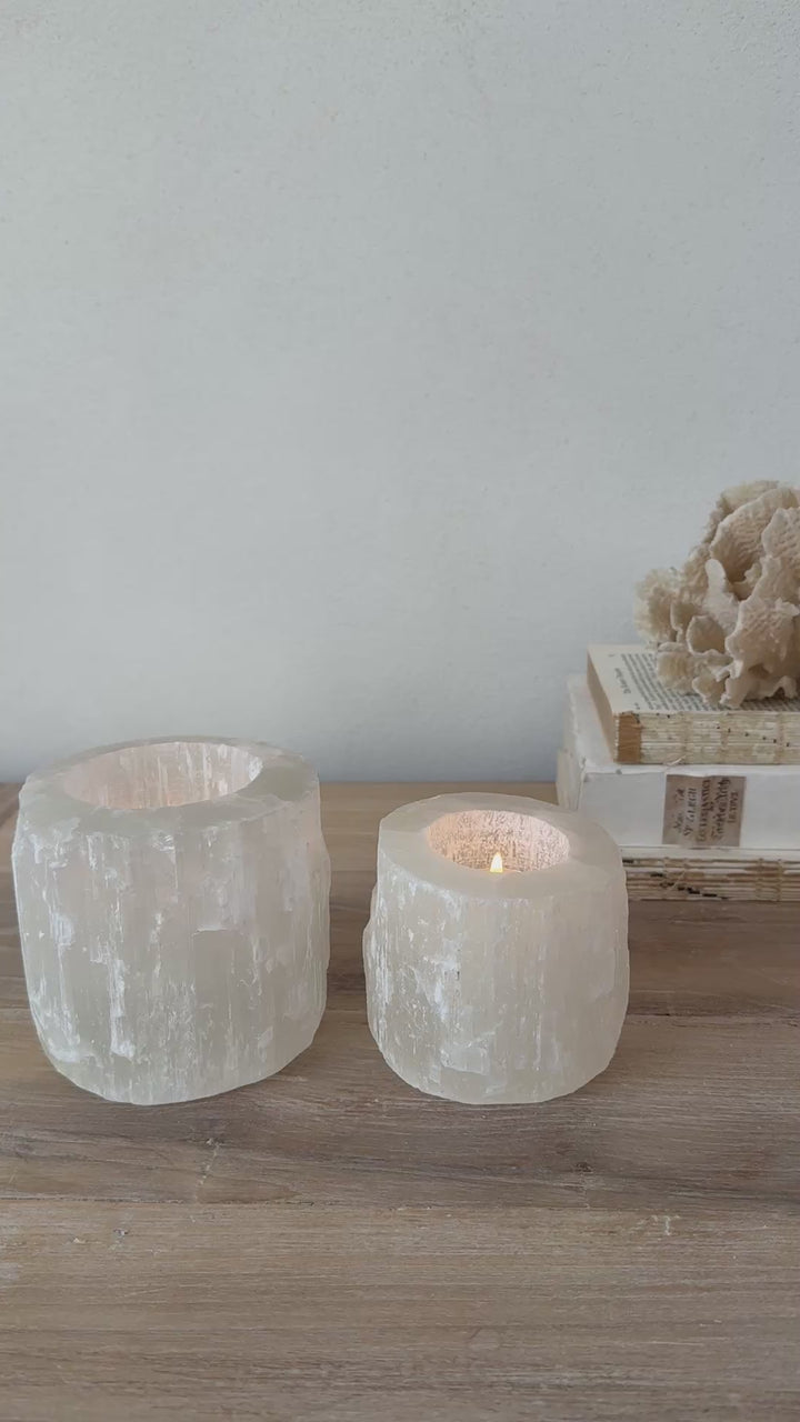 Ivory Selenite Tealight Holder