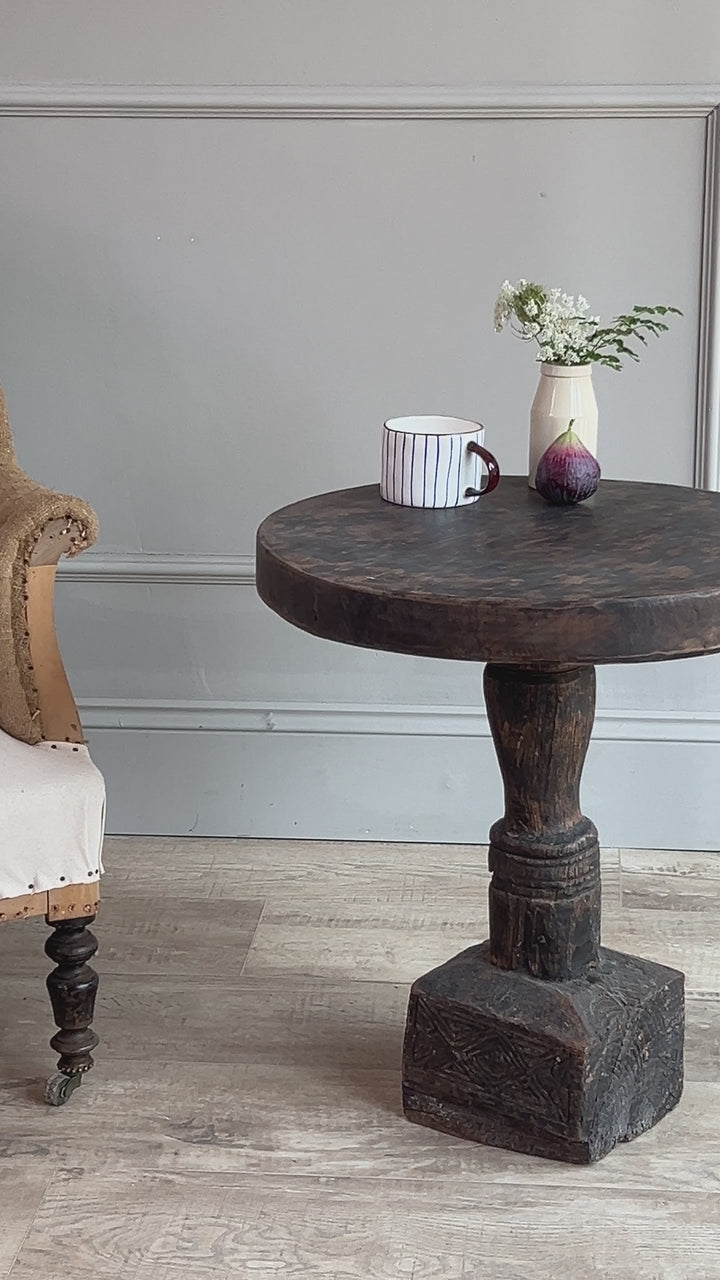 Antique Rustic Round Side Table | Norah