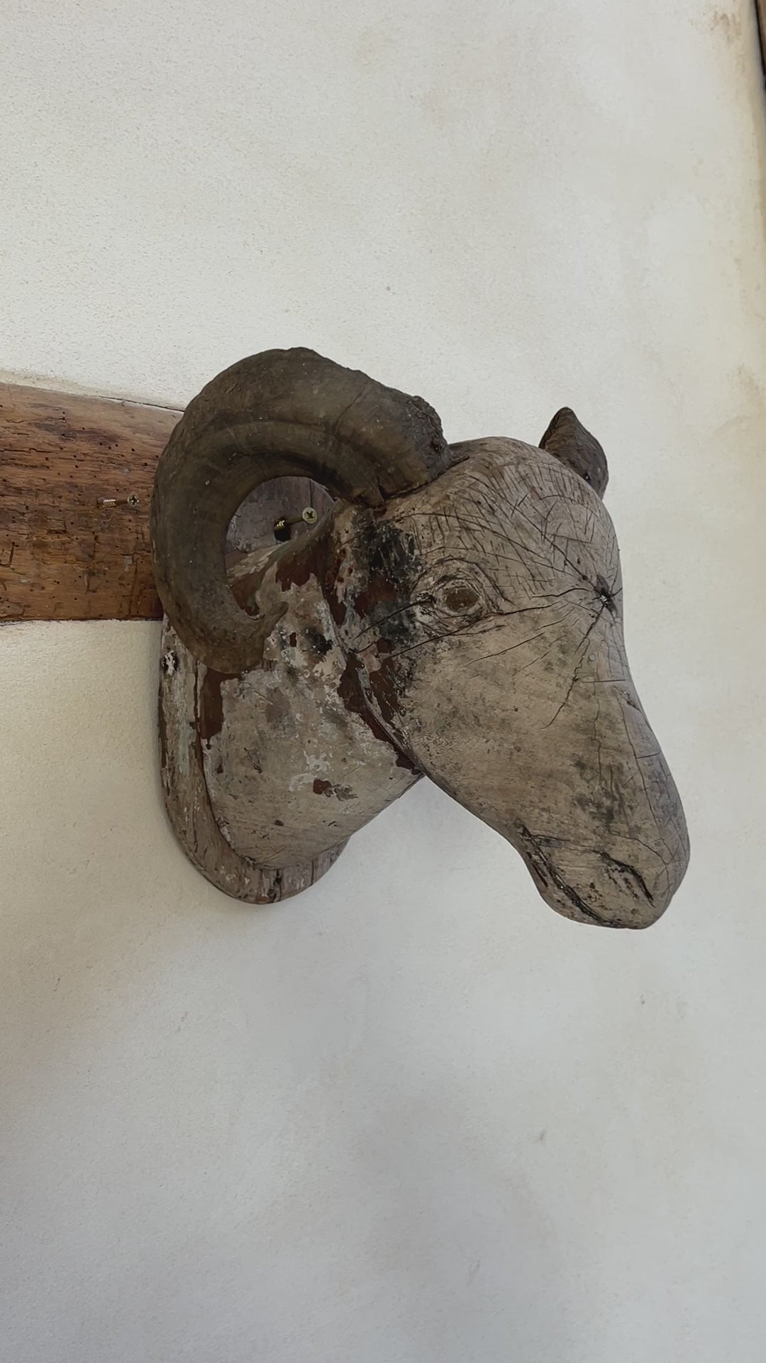 Antique Hand Carved Wooden Sheeps Head Sayang
