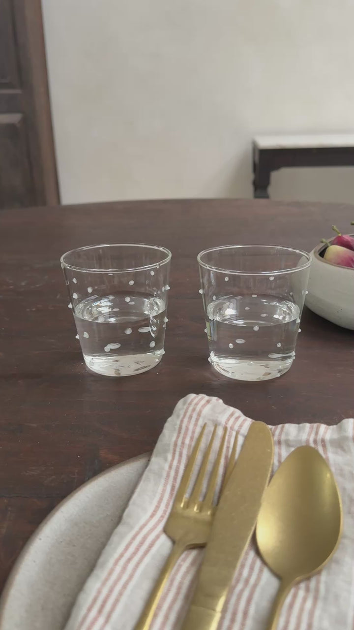Clear drinking glass | dots