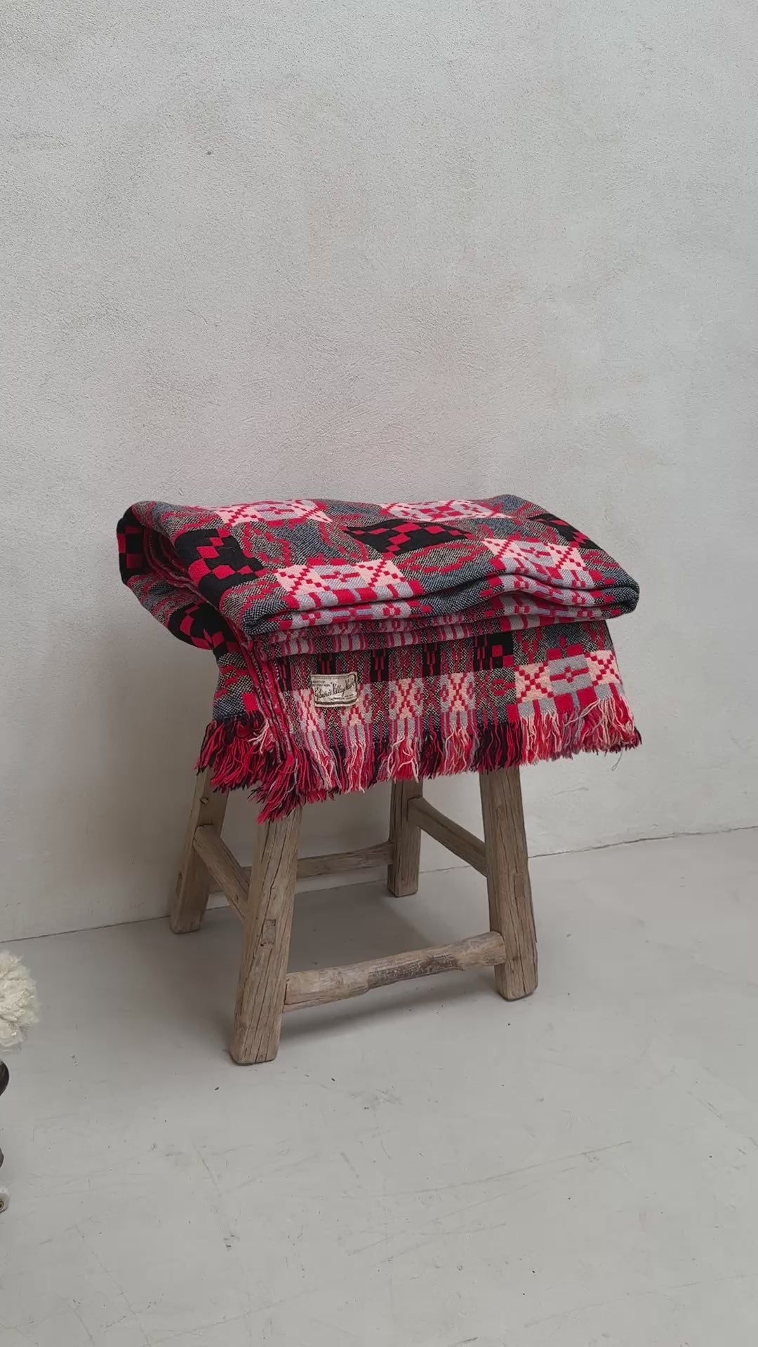 Vintage Red Welsh Tapestry Blanket