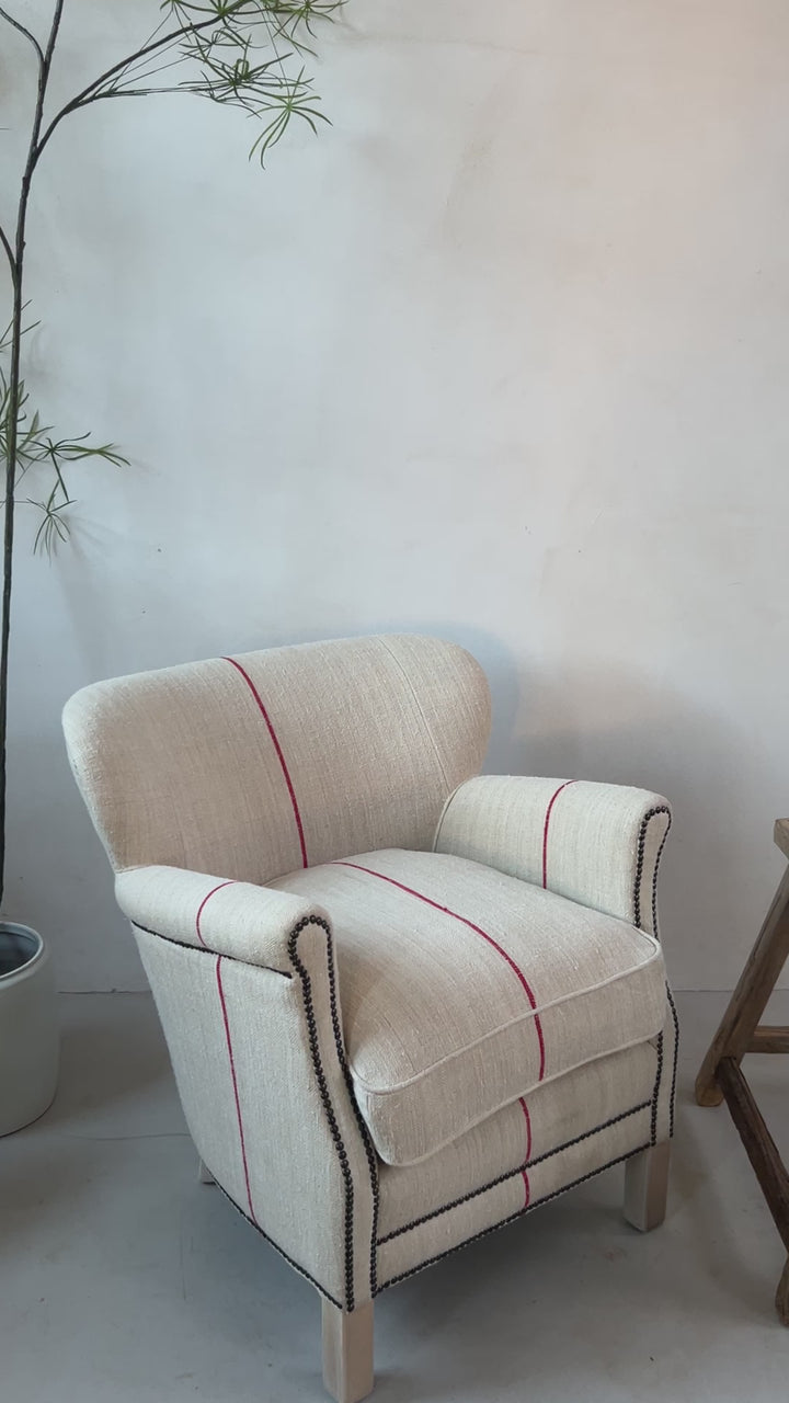 French Grain Sack Linen Armchair No: 6