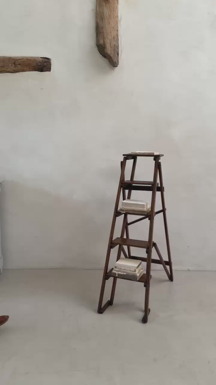 Demonstration of the Antique English Library Ladder Margot showing its proportions, detailing and collapsible design.