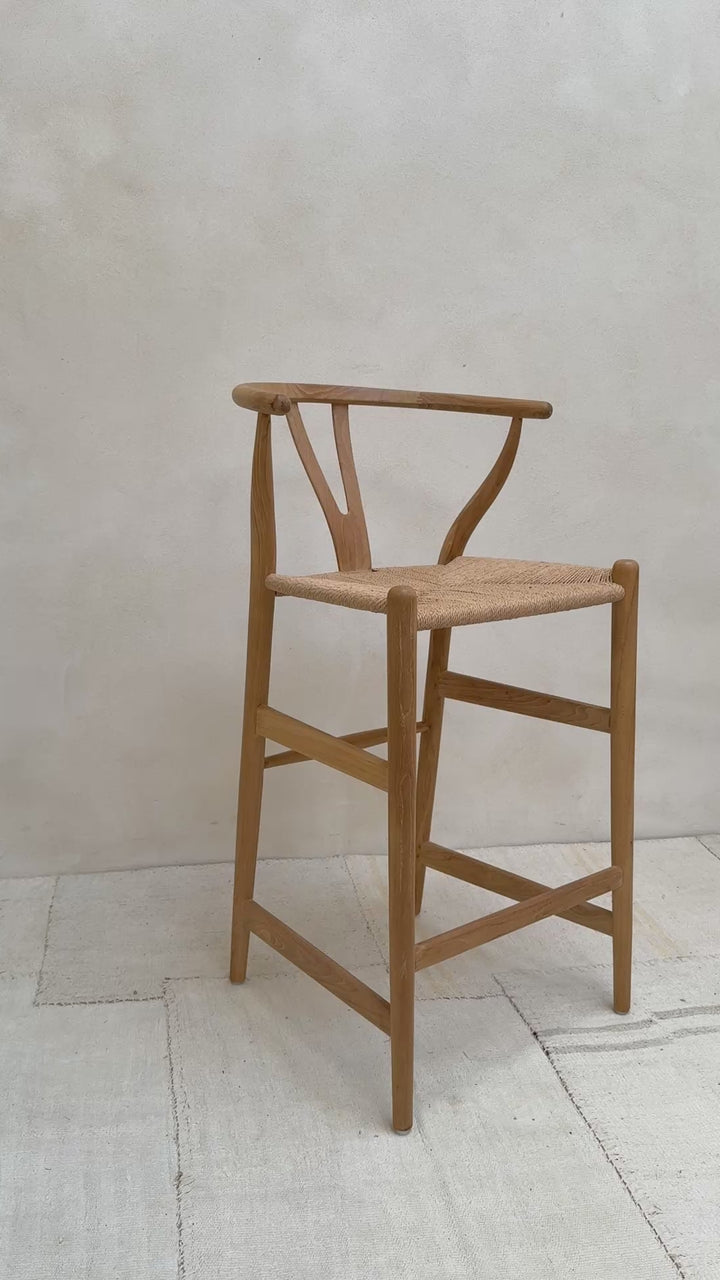Danish bar stool with woven seat