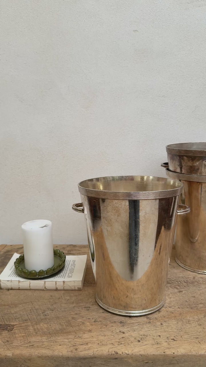 Solid Brass Silver Plated Vintage Ice Bucket