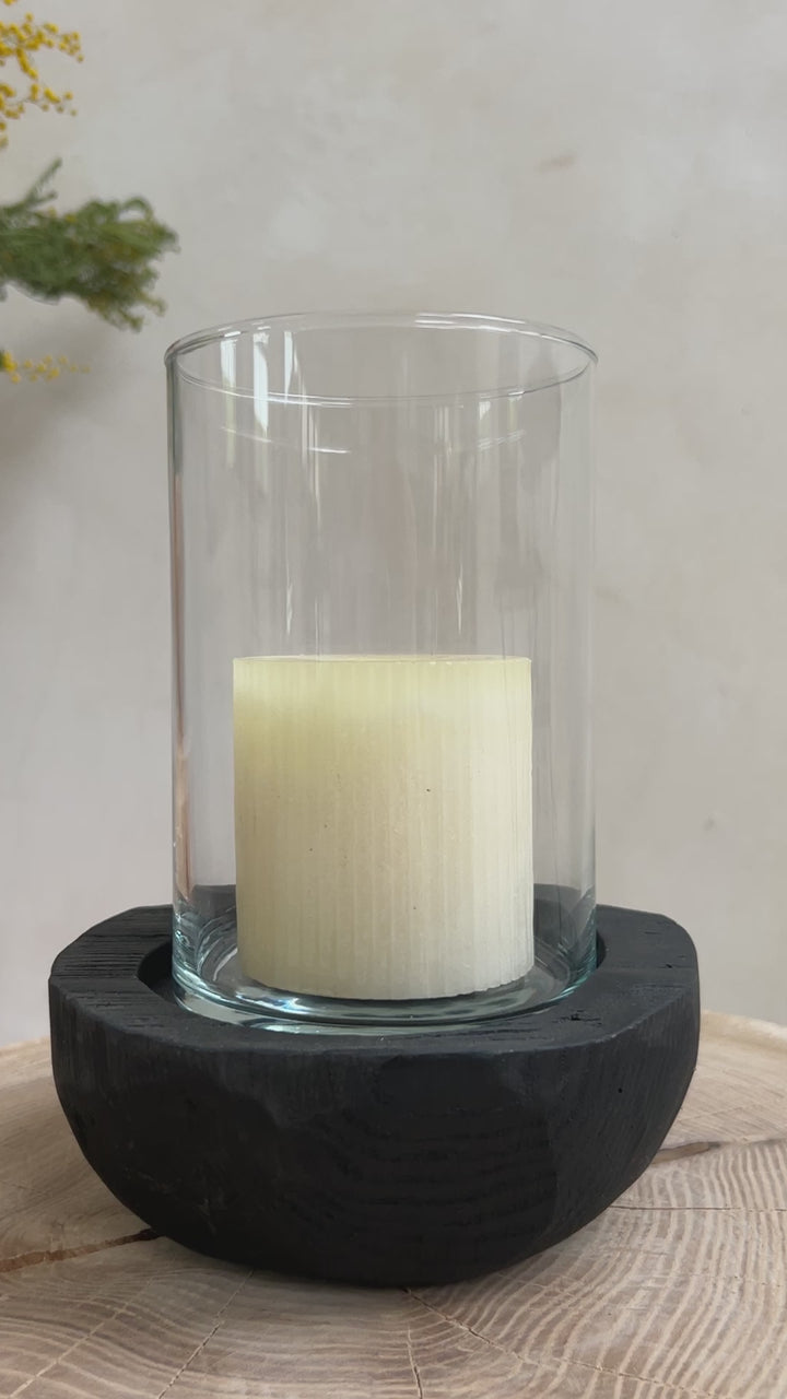 Small hurrican yakisugi wooden lantern