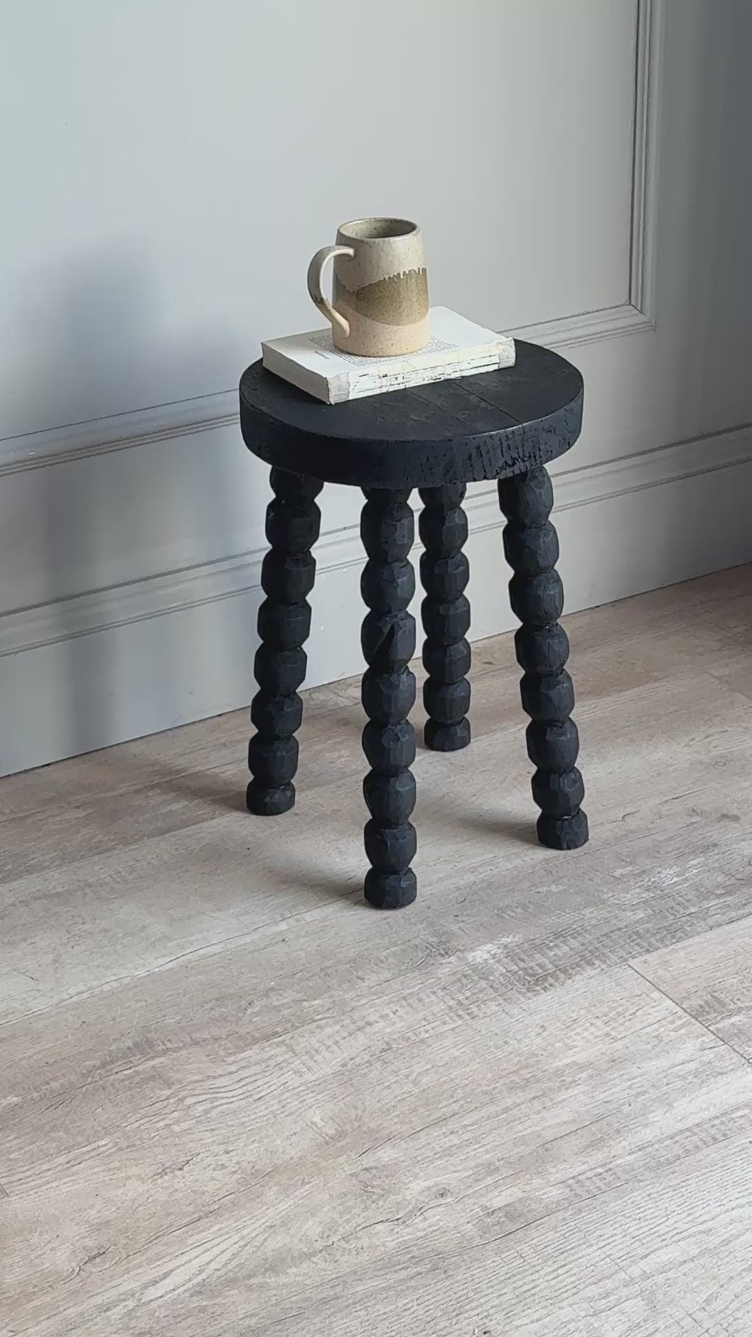 Black Wooden Bobbin Stool