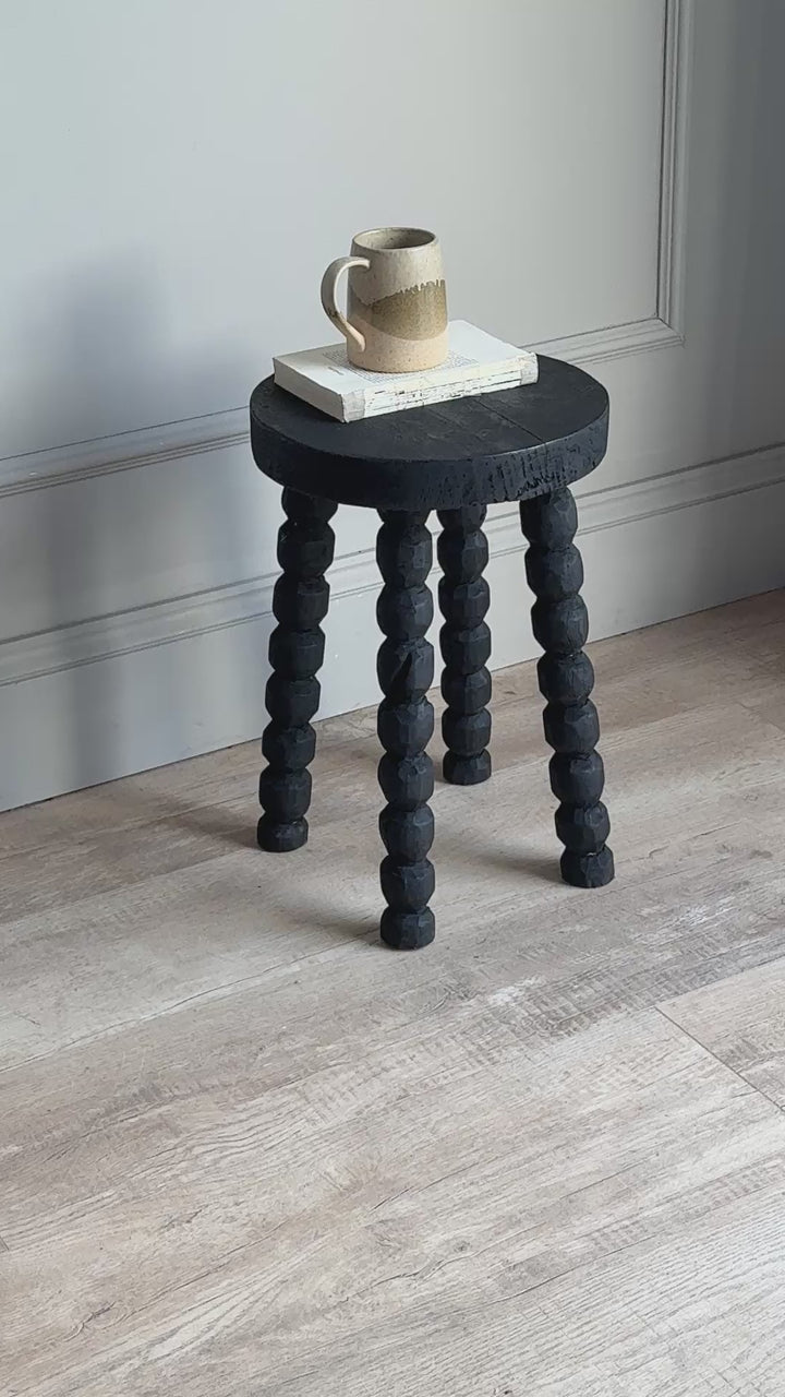 Black Wooden Bobbin Stool