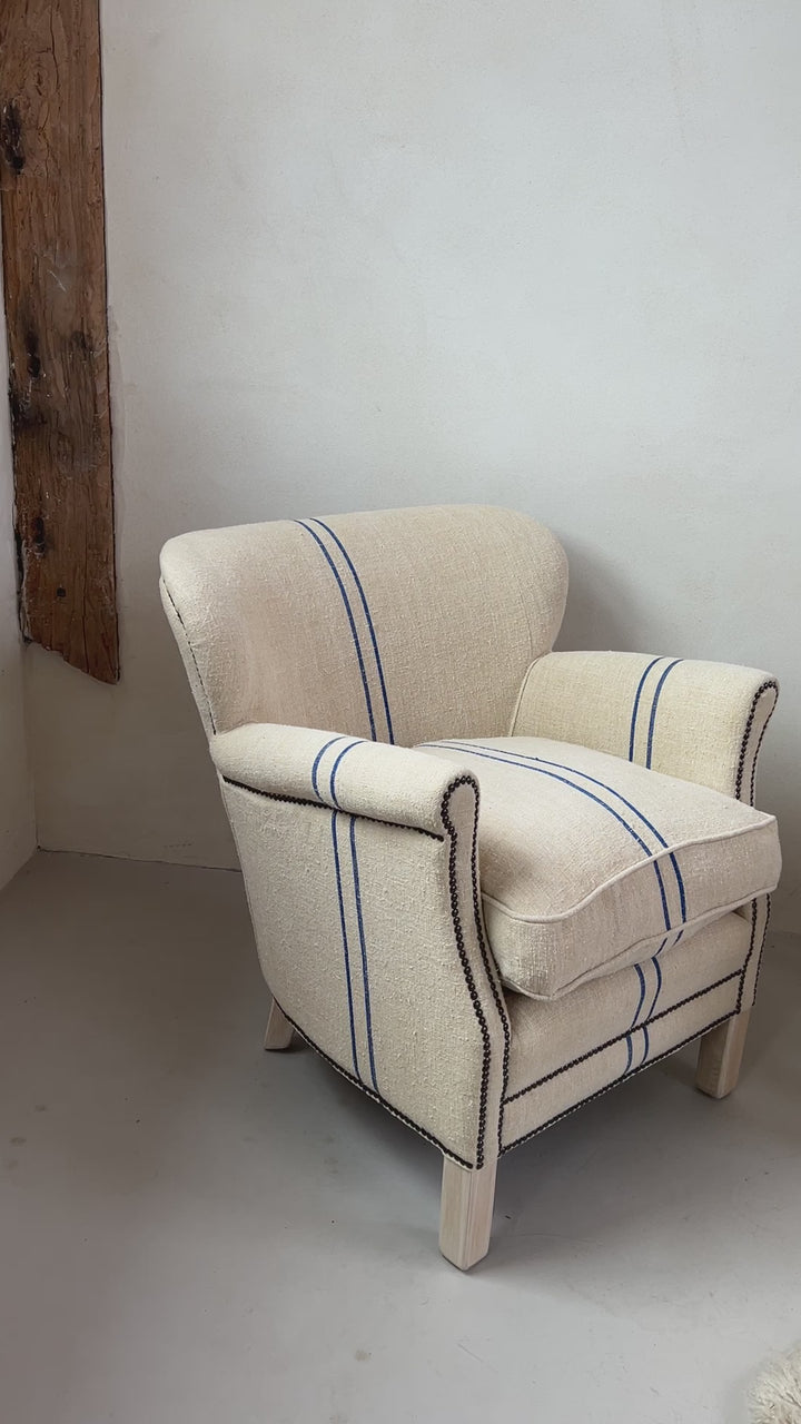 French Grain Sack Linen Armchair No:3