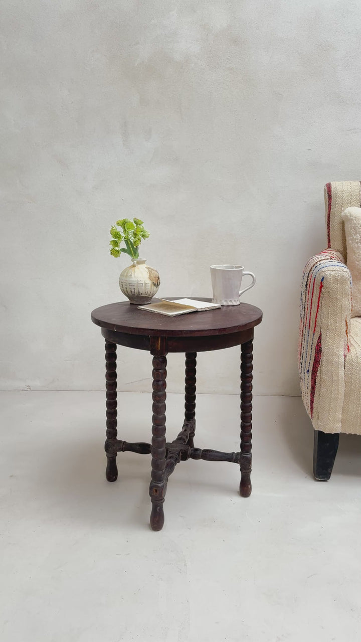 Vintage Dark Wood Bobbin Table