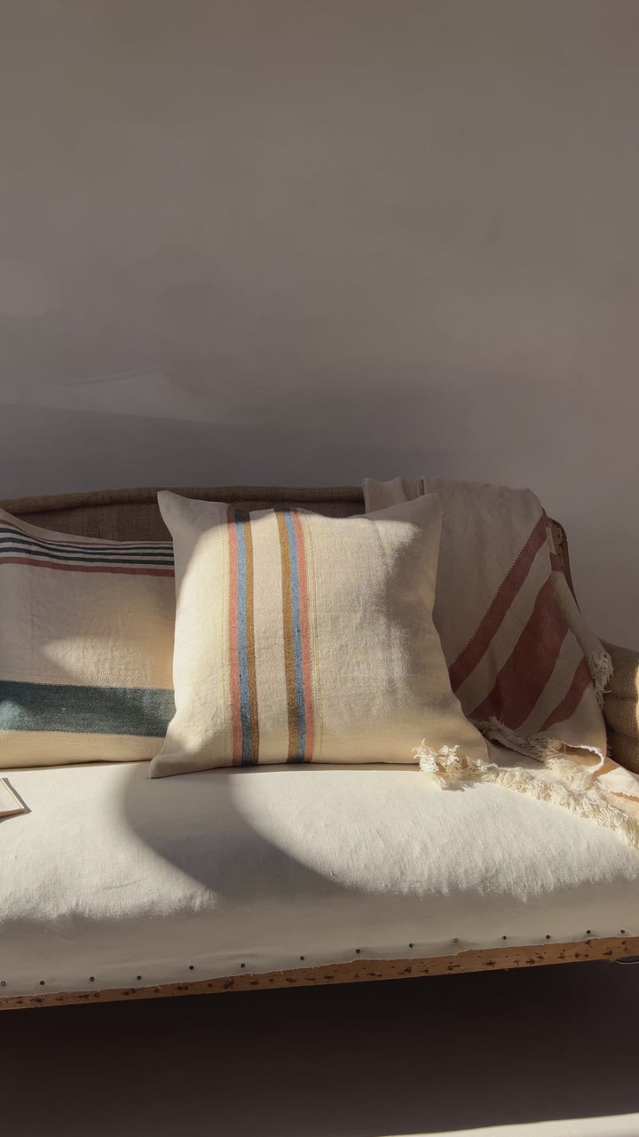 Woven Linen Cushion Indigo & Warm Stripes