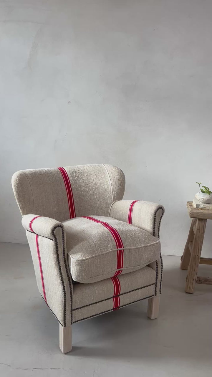 French Grain Sack Linen Armchair No:2