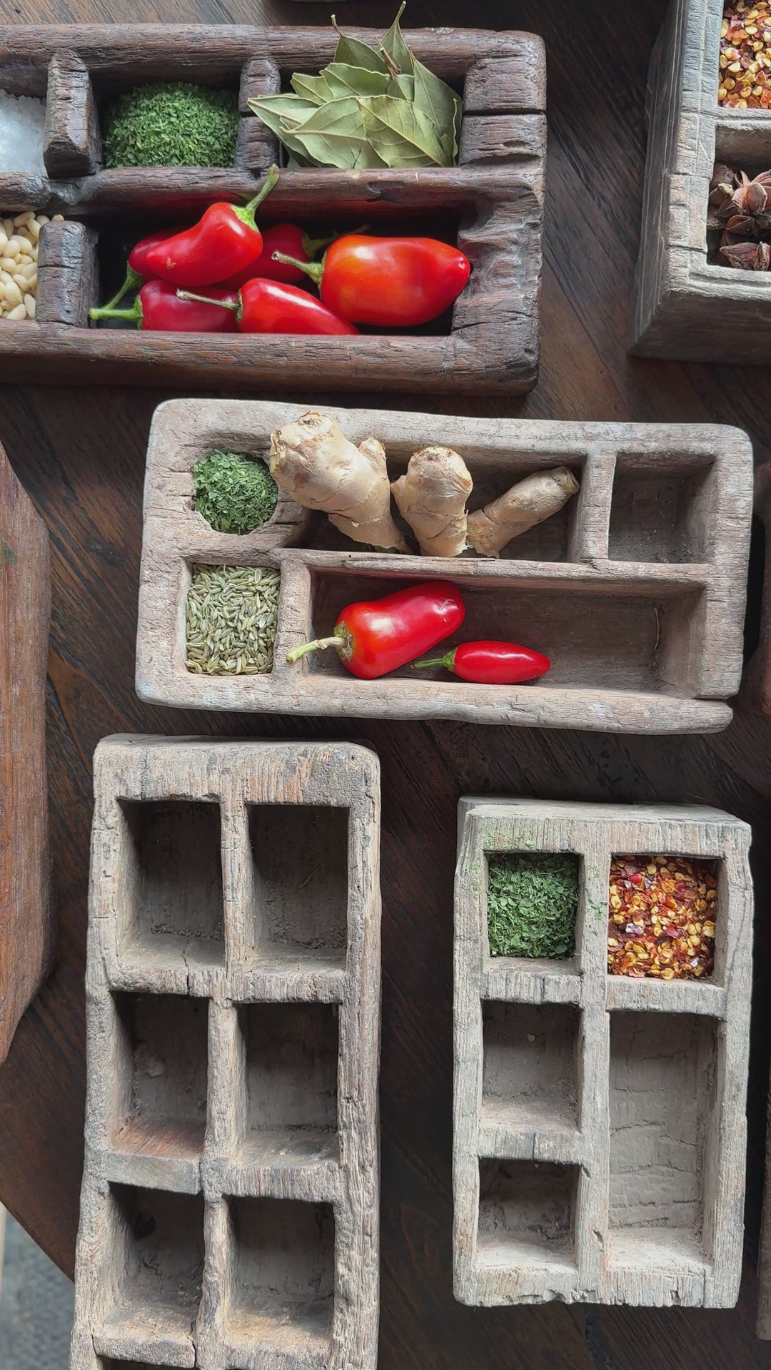Rustic Antique Wooden Spice Tray