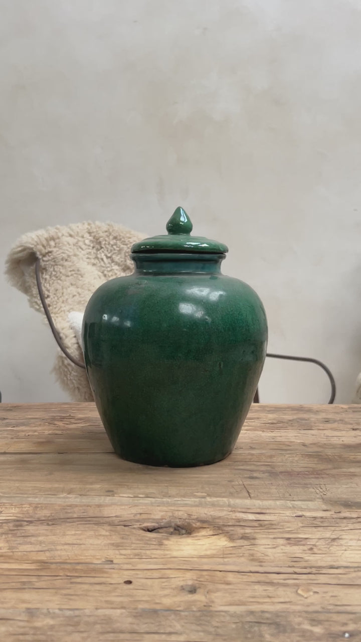Antique jade ginger jar with lid