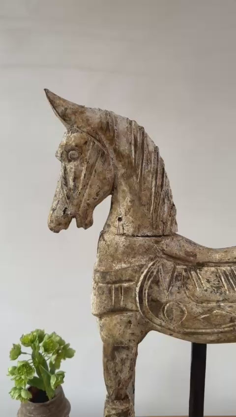 Rustic Wooden Horse On Stand
