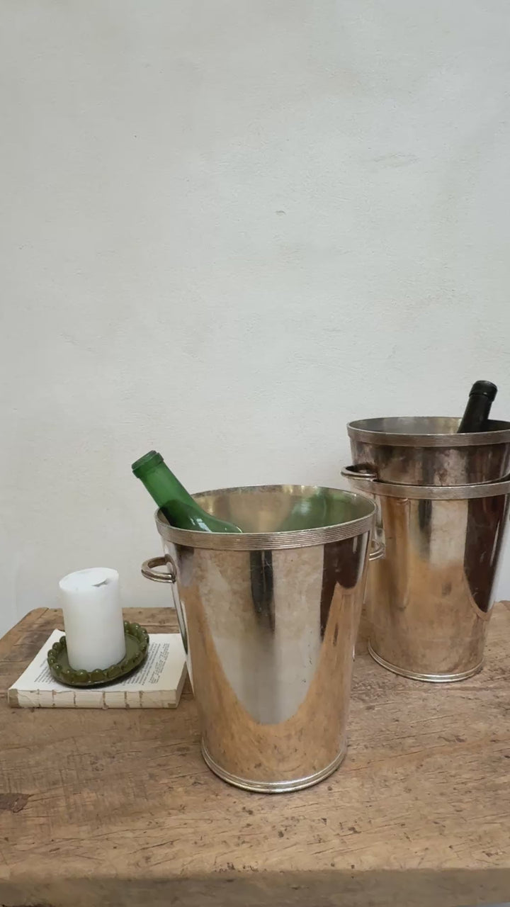 Solid Brass Silver Plated Vintage Ice Bucket