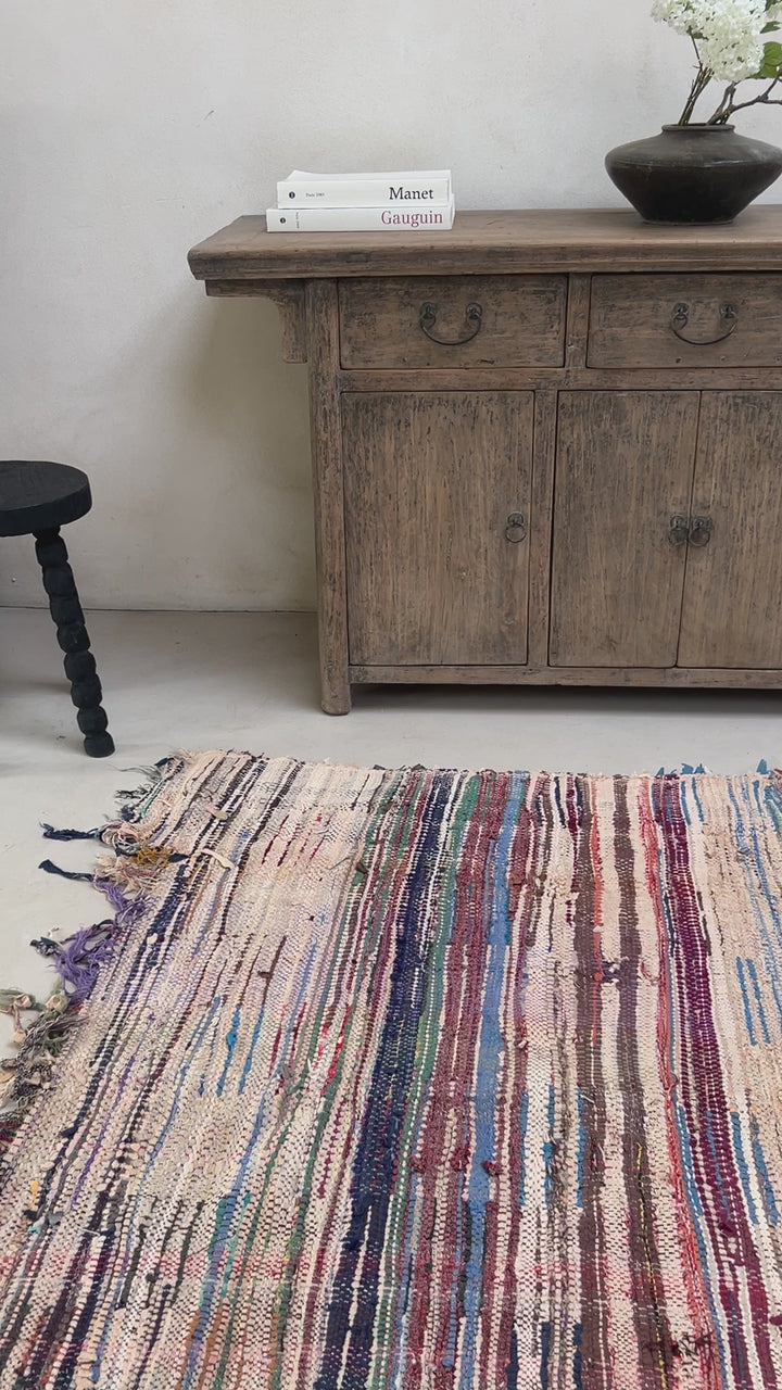 Vintage Moroccan Handmade Tuffed Rag Rug | 232 X 115