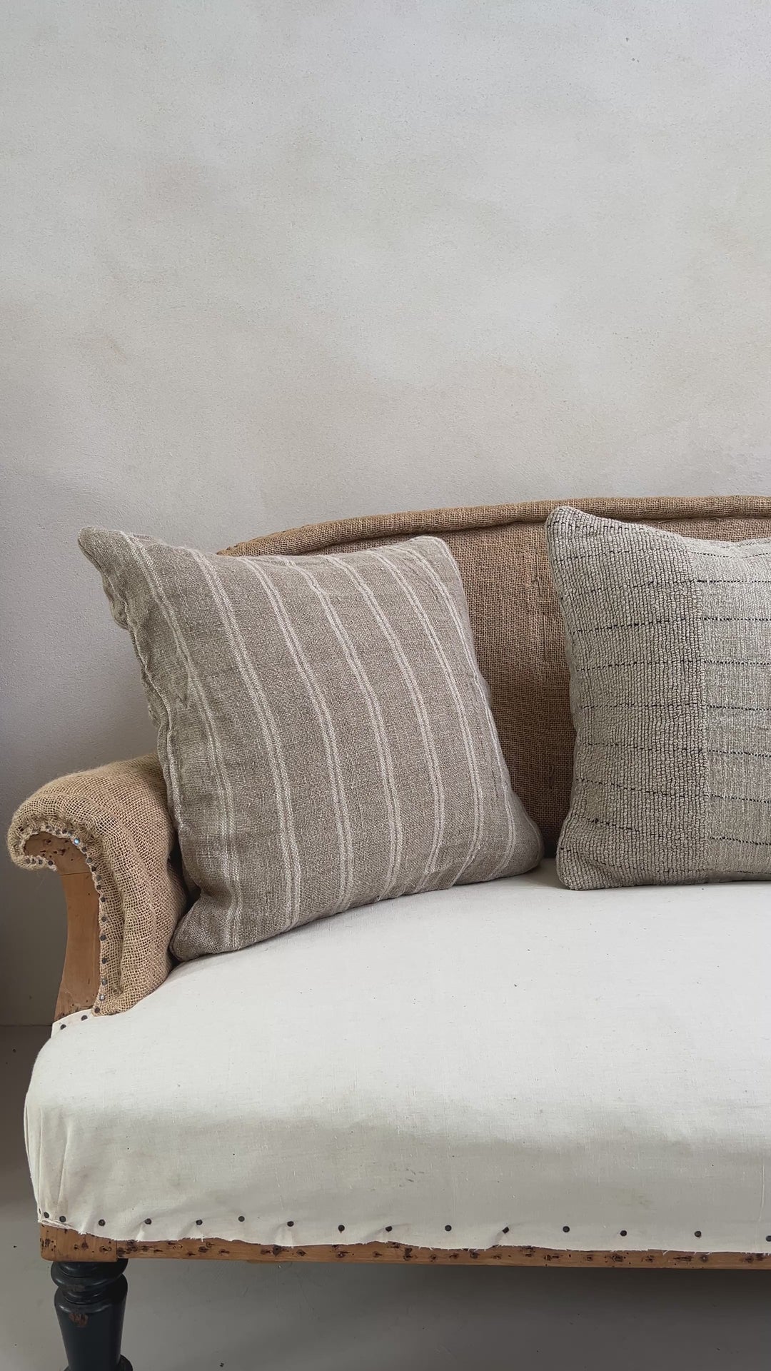 Natural white stripe linen cushion Manhatton