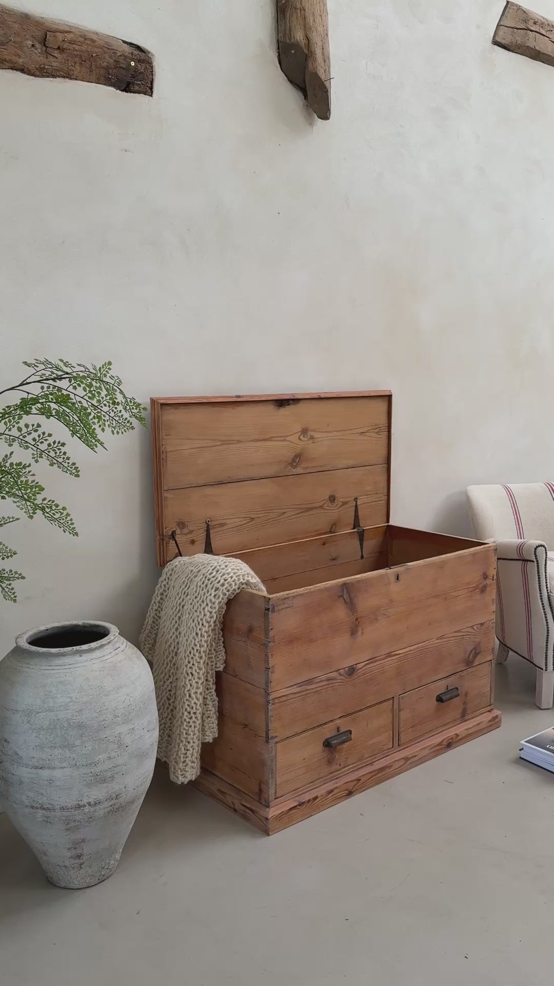 Antique pine blanket box with drawers | Maya
