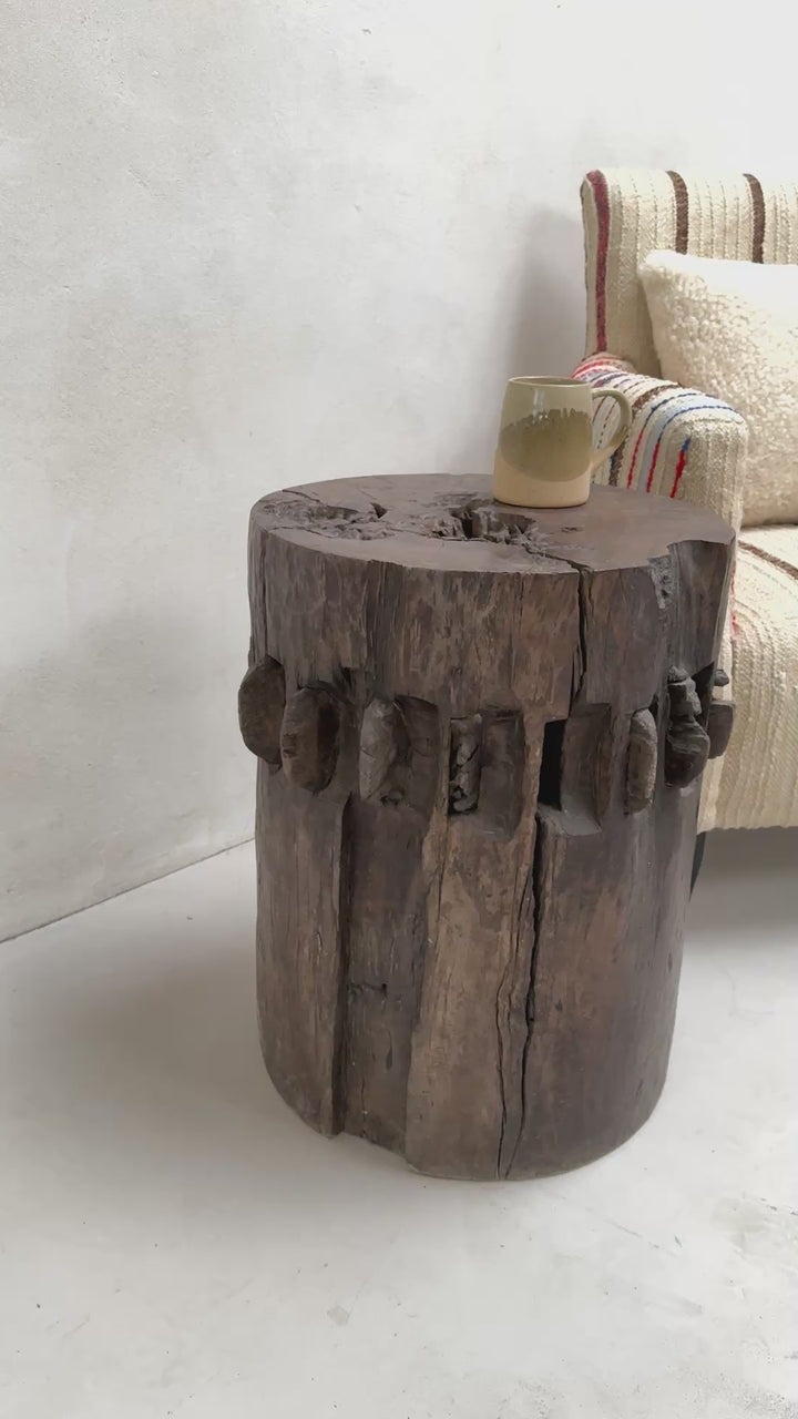 Rustic Antique Sugar Grinder round side table | Coco