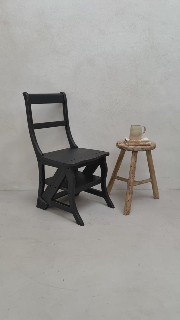 Vintage Black Folding Library Steps Chair