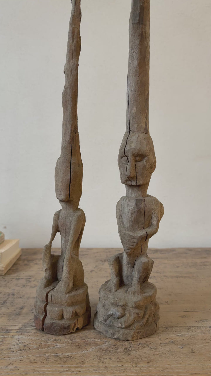 Antique Hand - Carved Wooden tribal head sculpture | Cayha