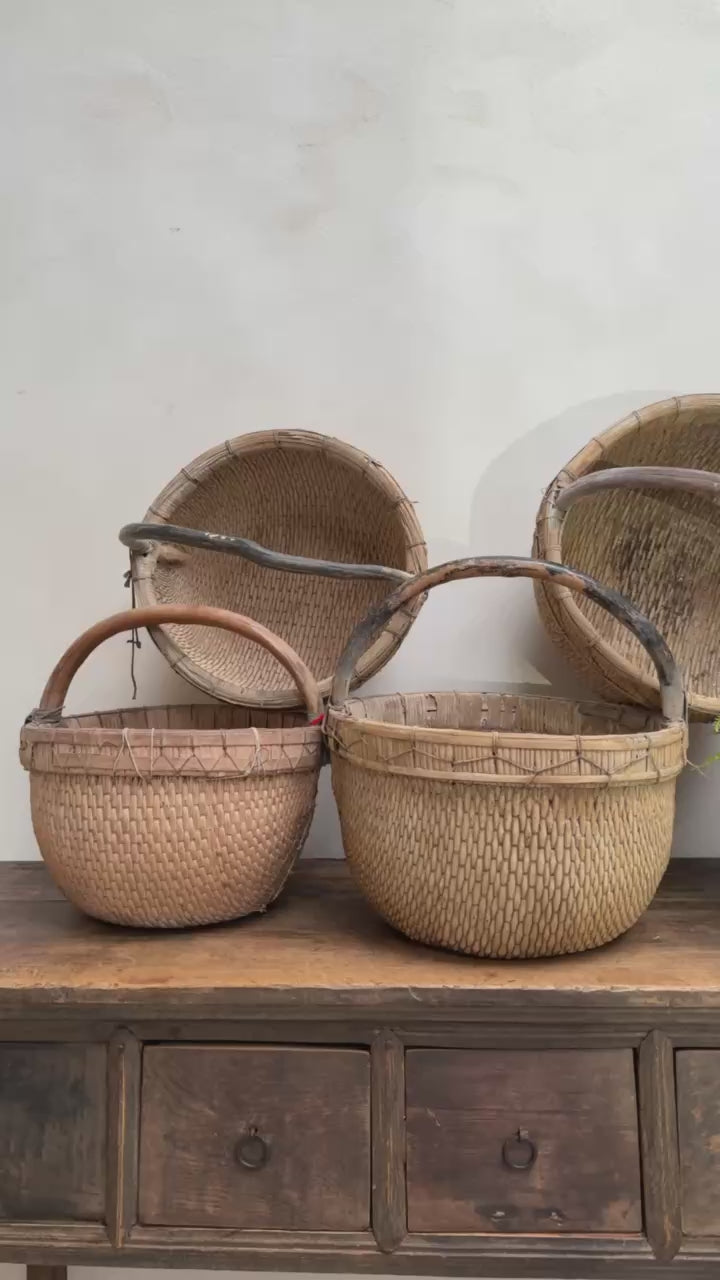 Antique Round Woven Market Basket