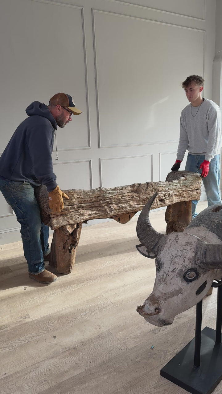 Antique Indonesian weathered carved bench