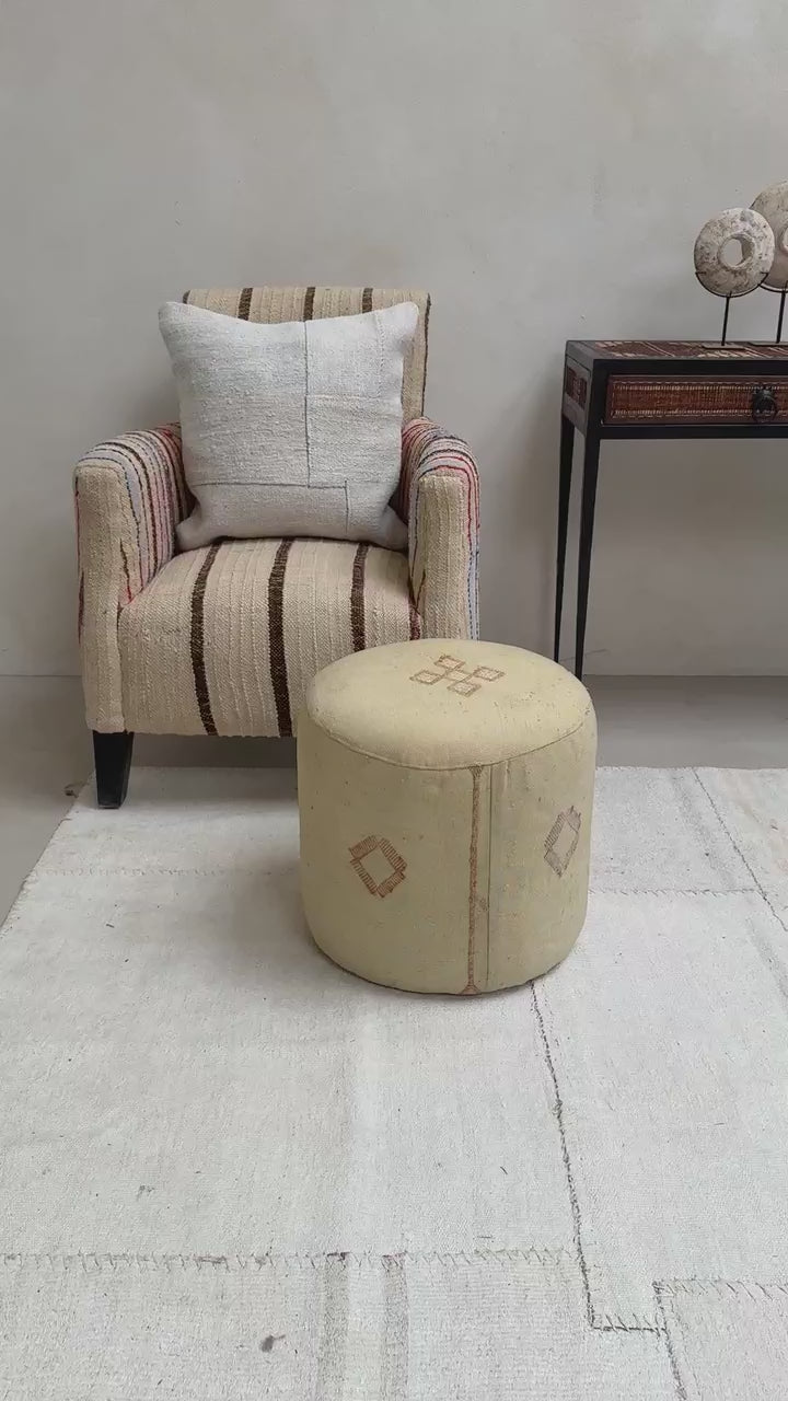 Vintage Moroccan Round Floor Pouf | Small