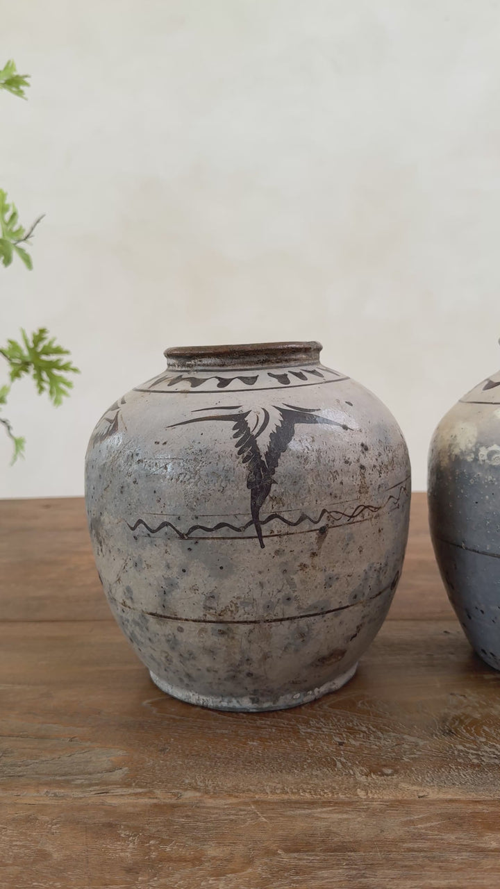 Video showcasing an authentic Ming Dynasty Chinese pottery storage jar with original painted decoration and beautifully weathered surface.
