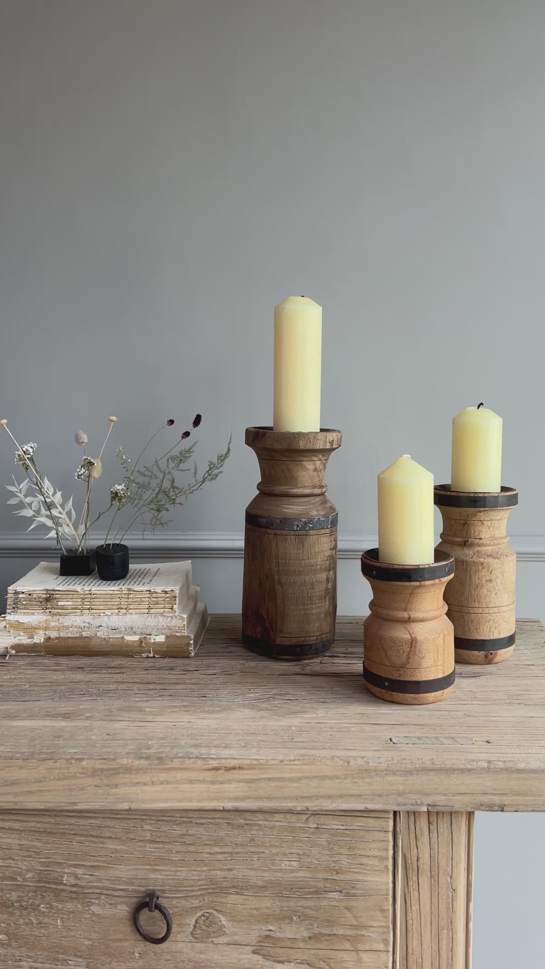 Antique Turned Wood Candle Holder