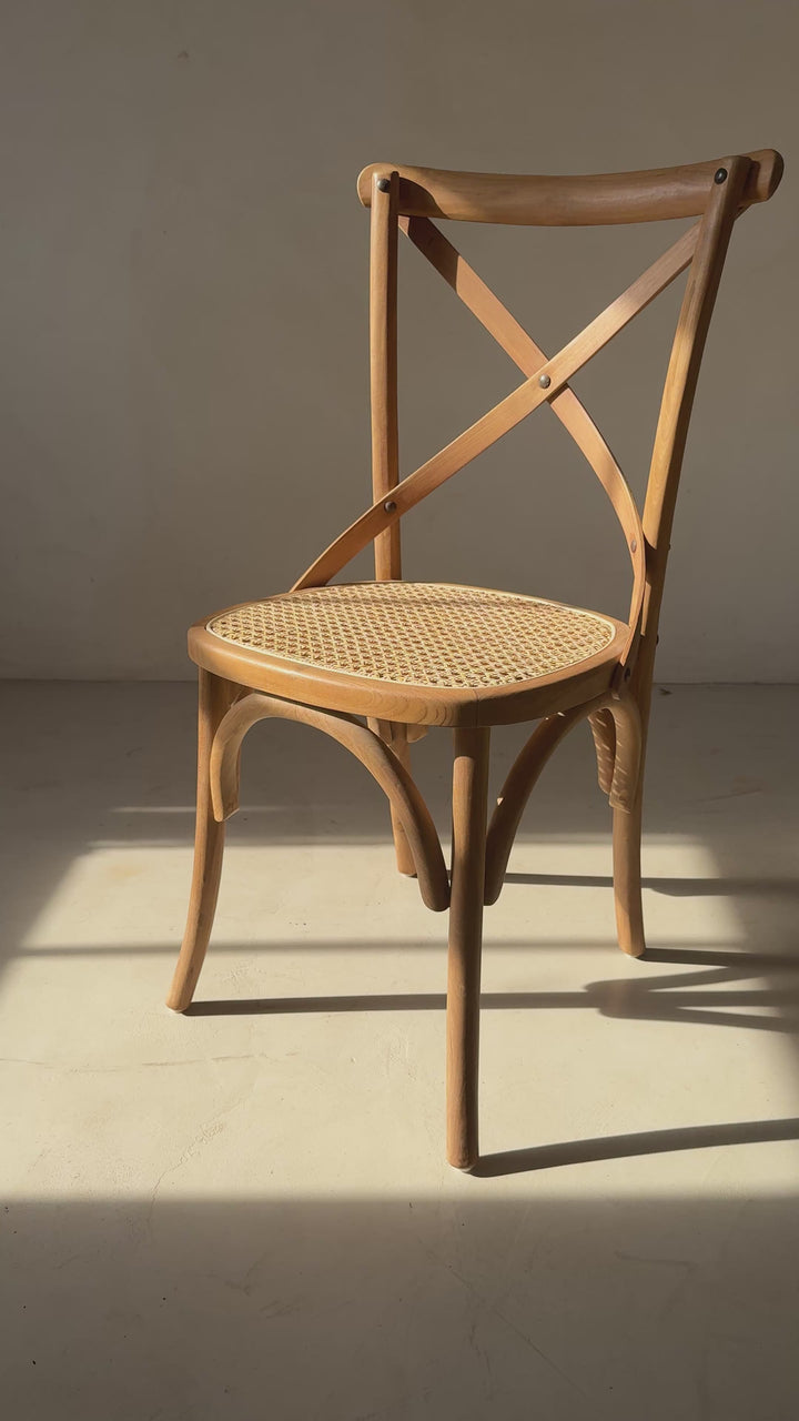 Wooden Cross Back Dining Chair with Rattan Seat
