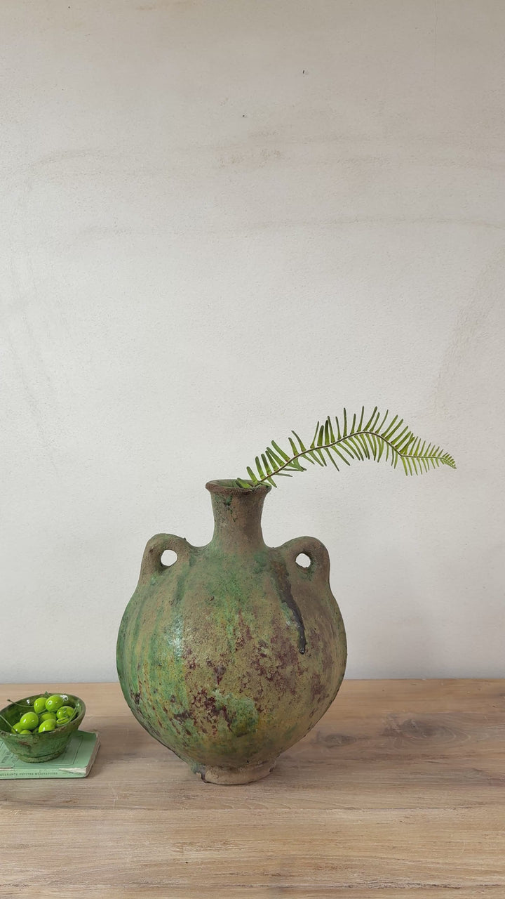 Large Round Green Tamegroute Vase