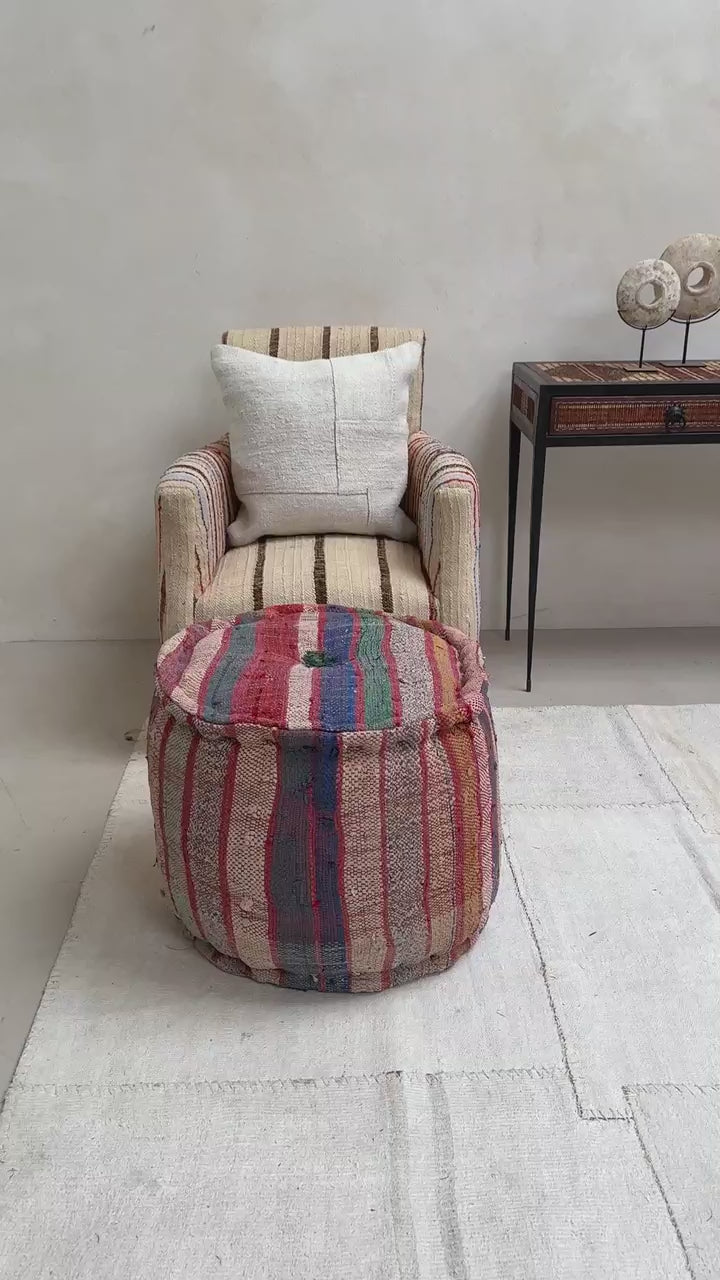 Vintage Moroccan Round Floor Pouf | Large