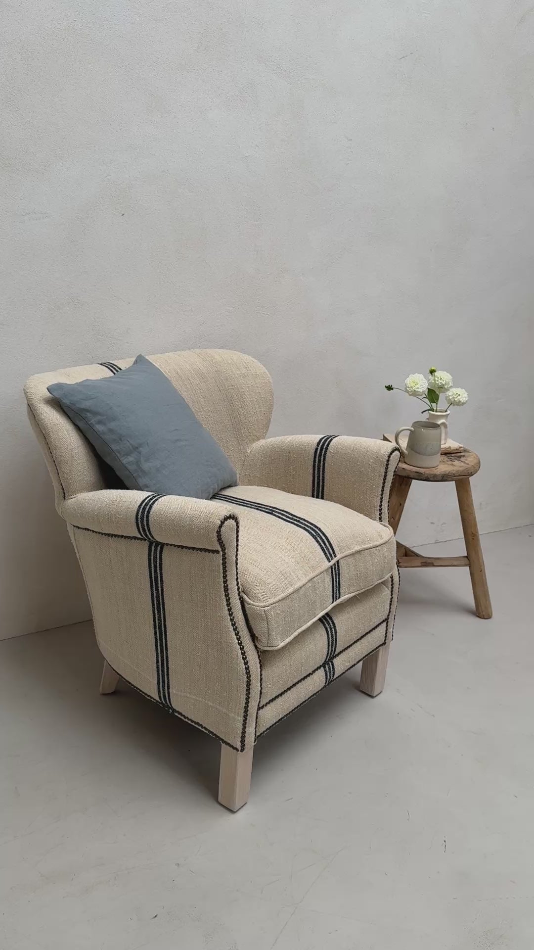 French Grain Sack Linen Armchair No:1