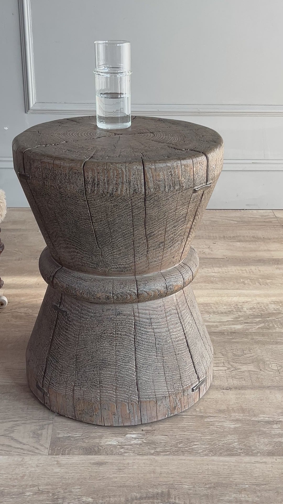 Rustic ancient elm wood round side table | Hidcote