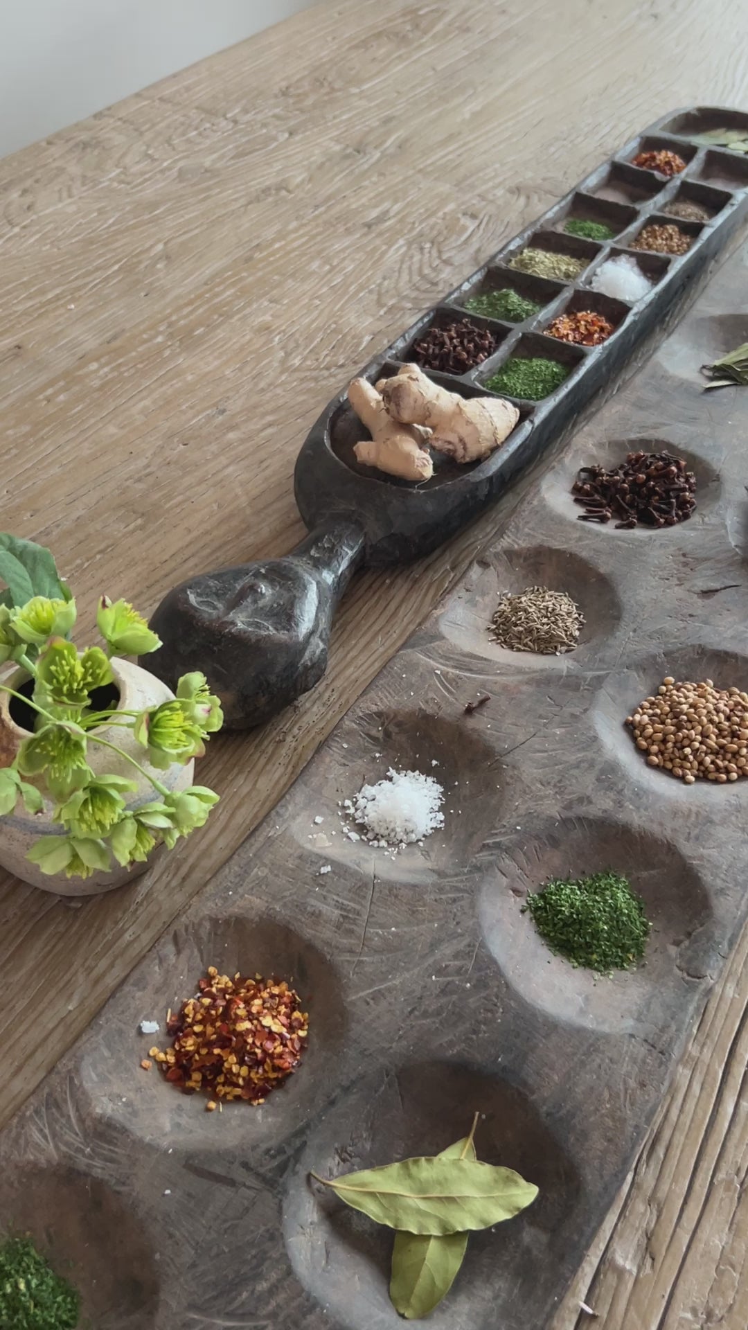 Large Rustic Wooden Spice Tray with Face | Candra